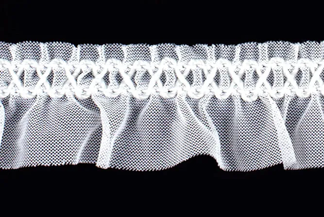 1" White Sheer Tricot Ruffled Elastic (Made in England)