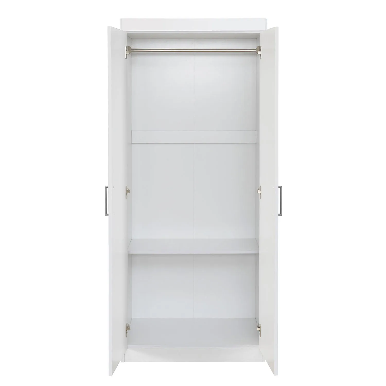 2-Door Storage Cabinet / Wardrobe Cabinet with Adjustable Shelf/Hanging Rod, Modern Simple Style Armoire Clothes Closet for Bedroom, White