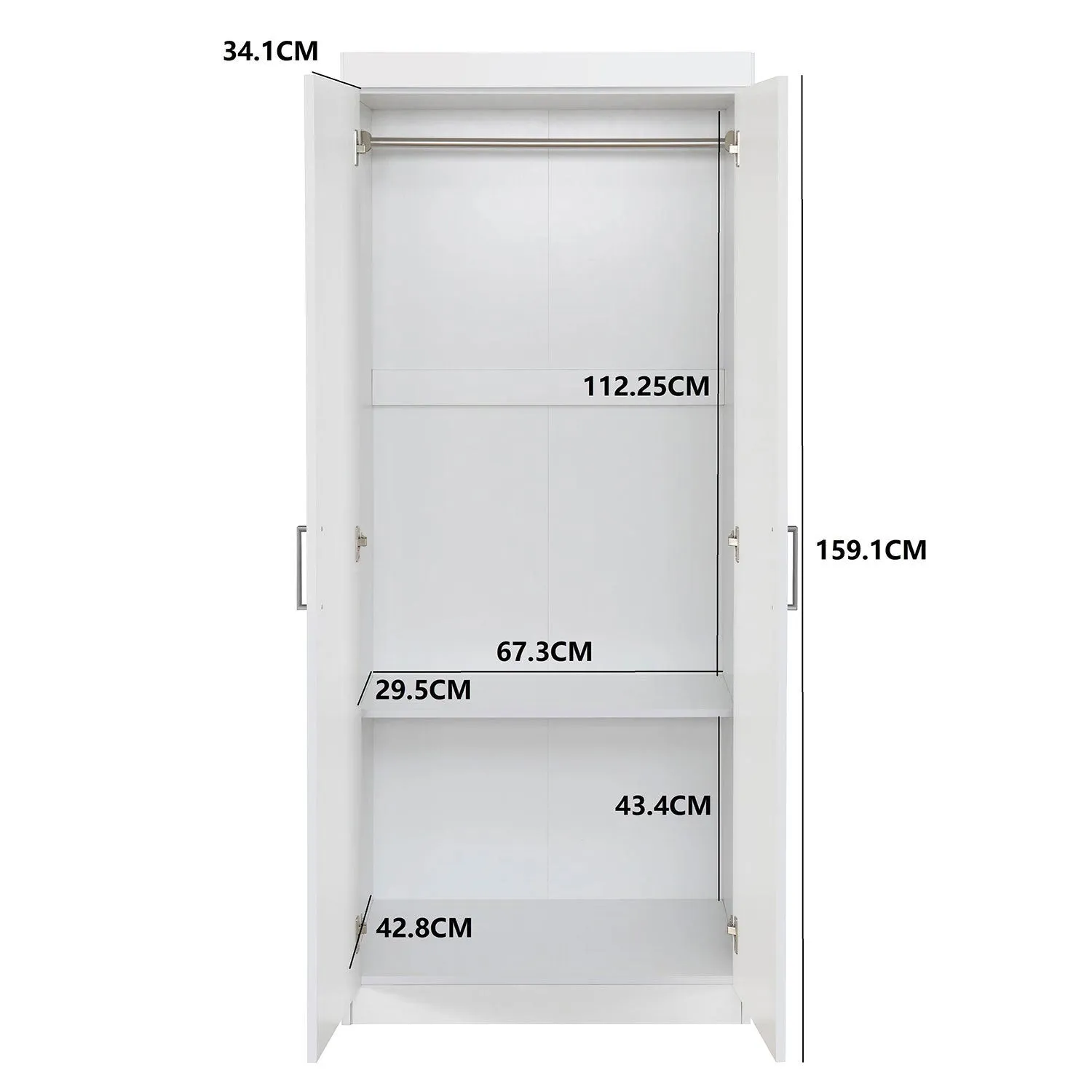 2-Door Storage Cabinet / Wardrobe Cabinet with Adjustable Shelf/Hanging Rod, Modern Simple Style Armoire Clothes Closet for Bedroom, White