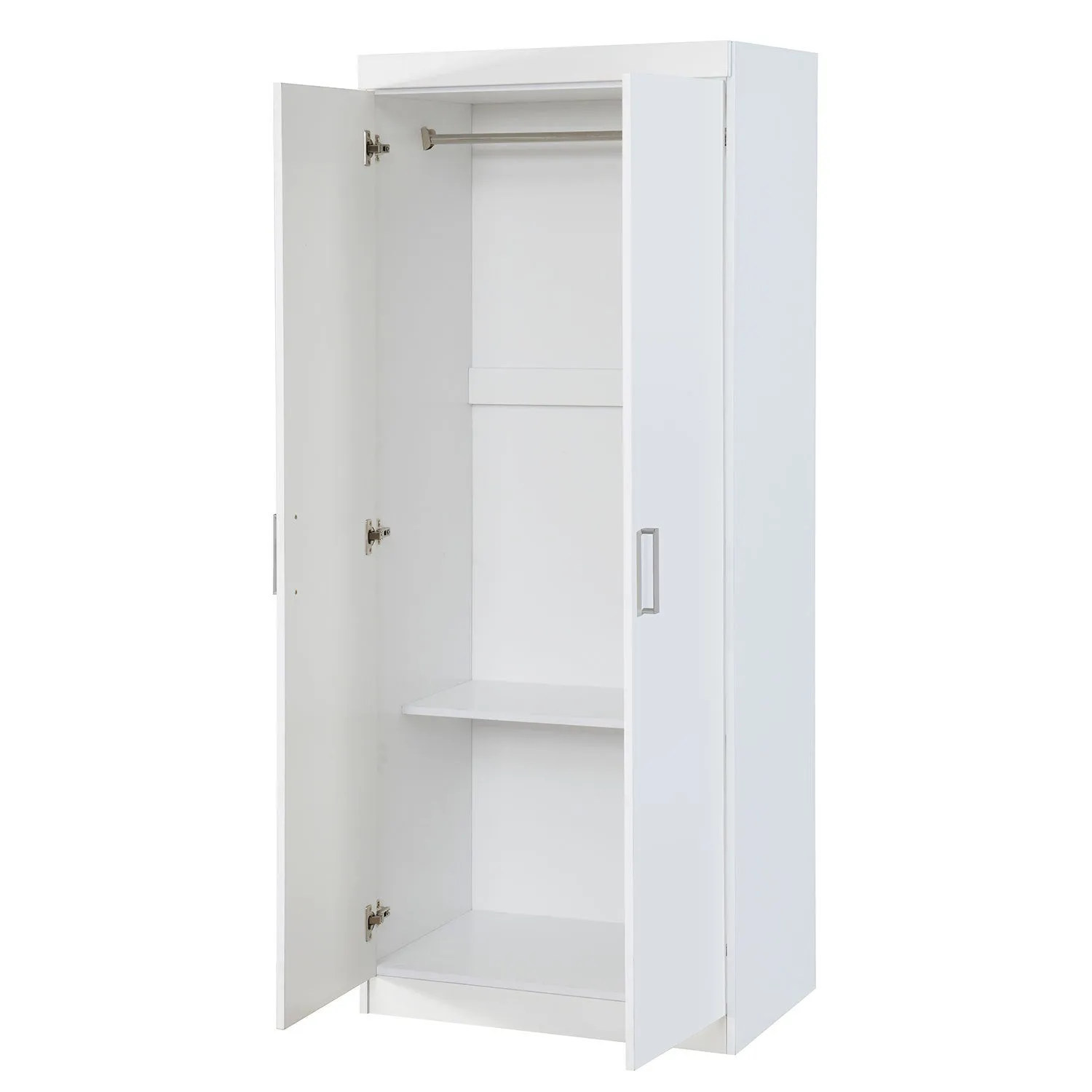 2-Door Storage Cabinet / Wardrobe Cabinet with Adjustable Shelf/Hanging Rod, Modern Simple Style Armoire Clothes Closet for Bedroom, White