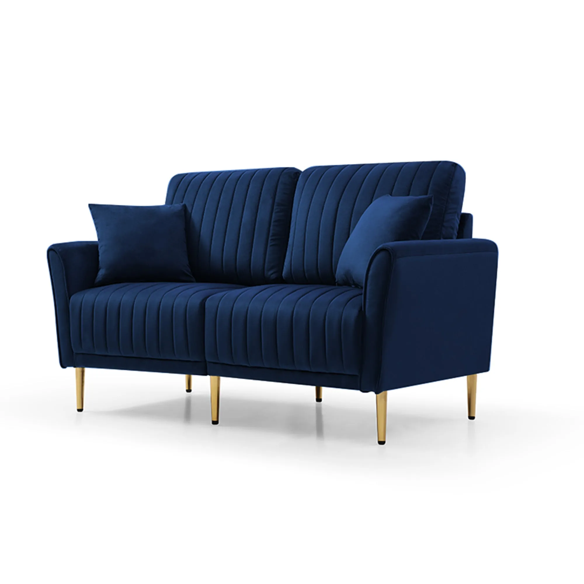 2 Seat Navy Blue Velvet Round Arm Sofa with Reversible Cushions