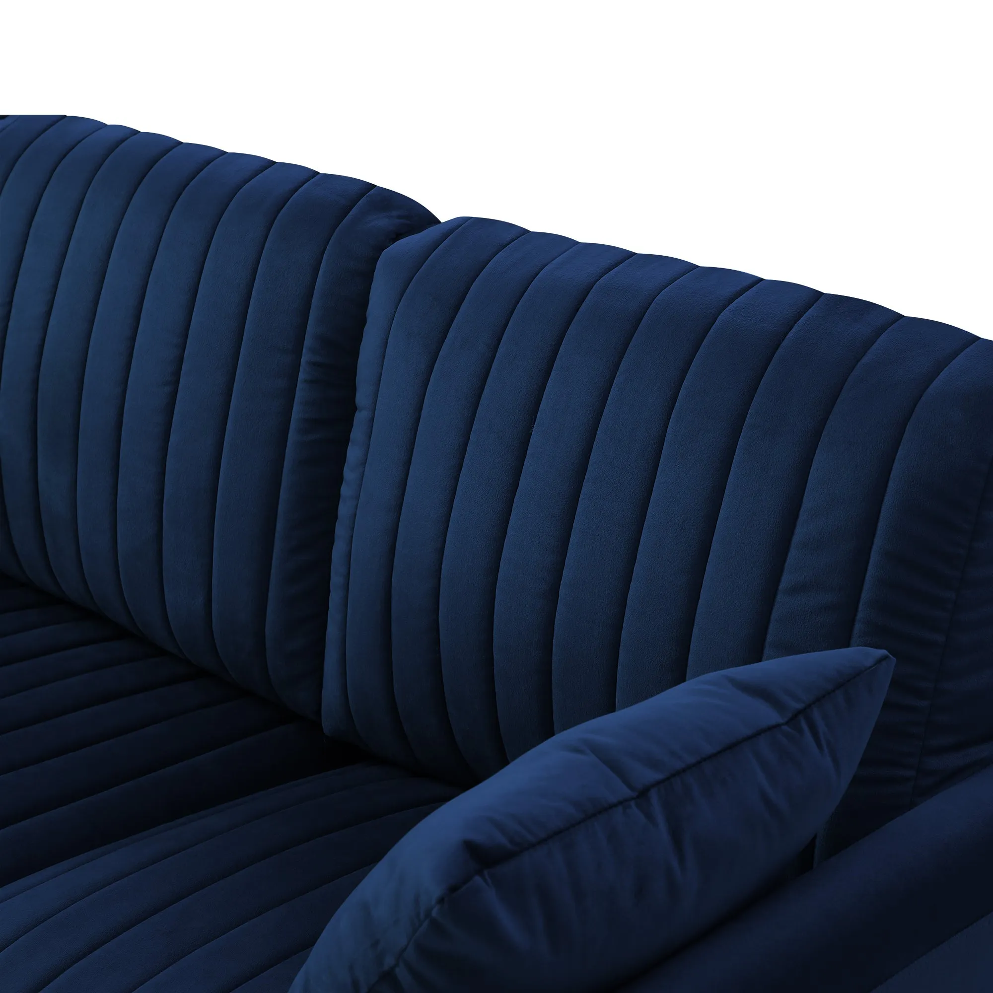 2 Seat Navy Blue Velvet Round Arm Sofa with Reversible Cushions