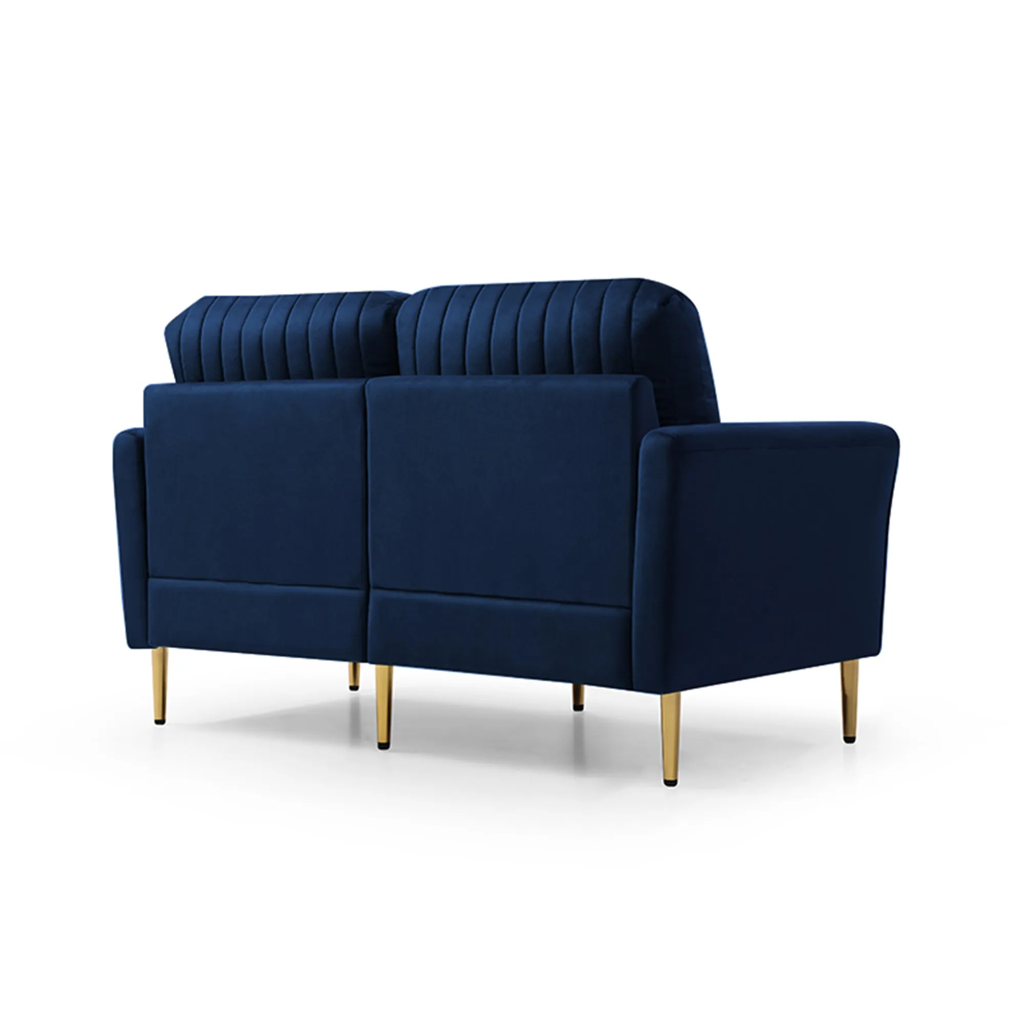 2 Seat Navy Blue Velvet Round Arm Sofa with Reversible Cushions