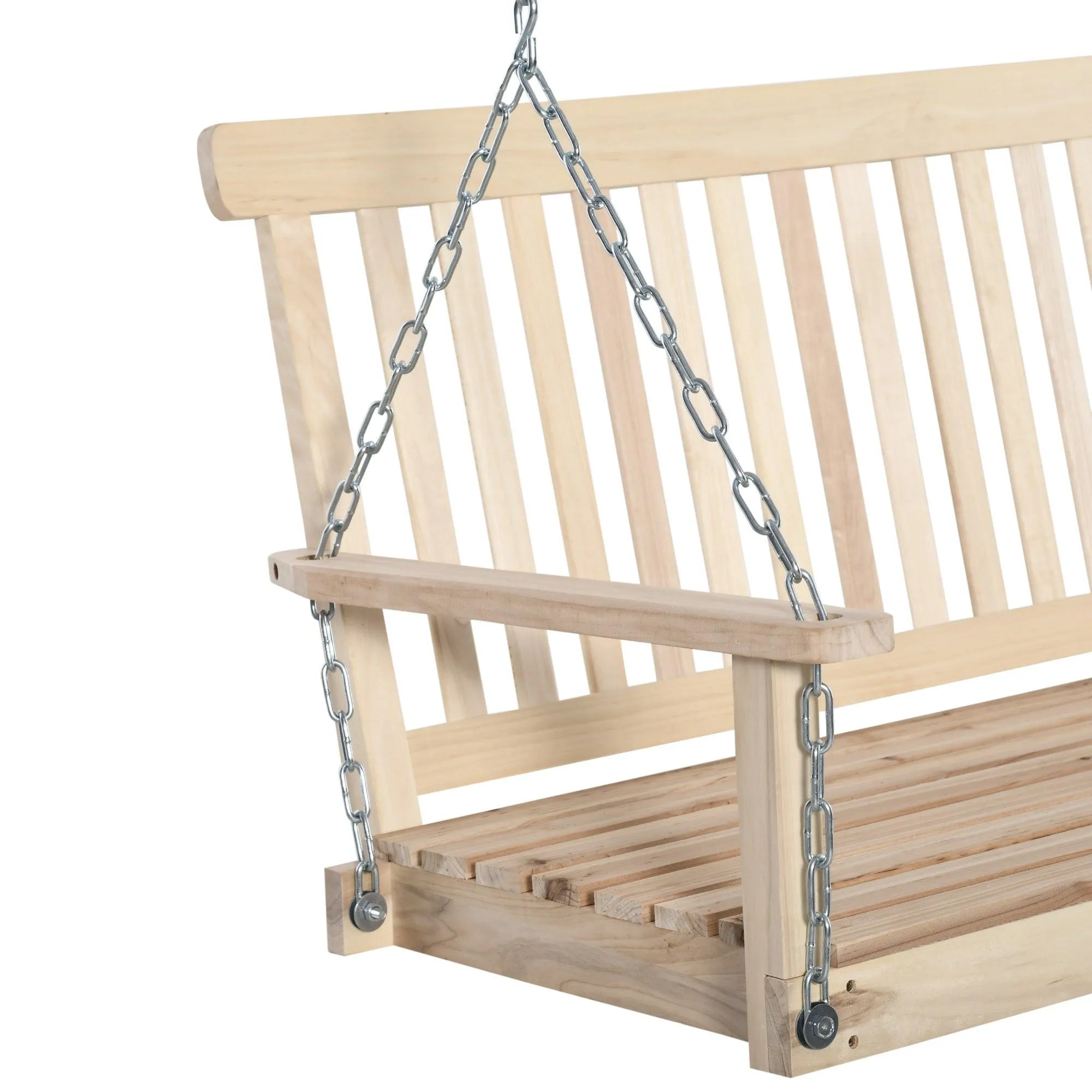 2-Seater Hanging Porch Swing, Slatted Build, 440 lbs Capacity, Natural