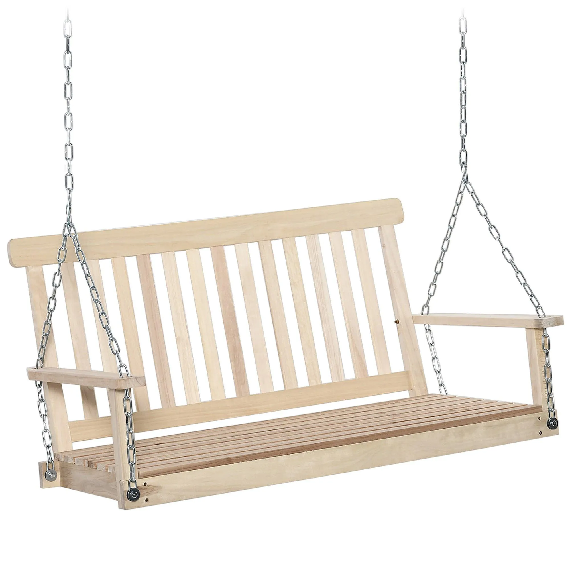 2-Seater Hanging Porch Swing, Slatted Build, 440 lbs Capacity, Natural