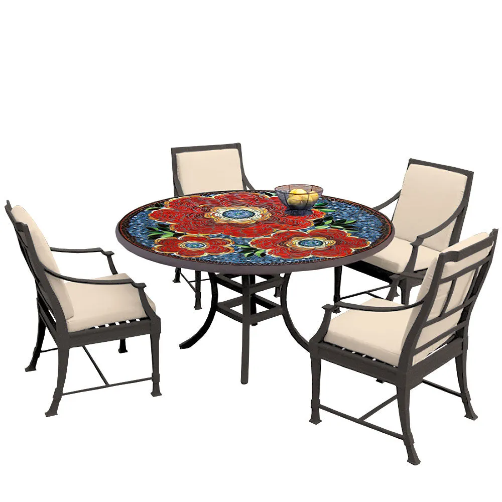 60" Round Mosaic Dining Table w/ Olympia Chairs Set with Espresso Frame