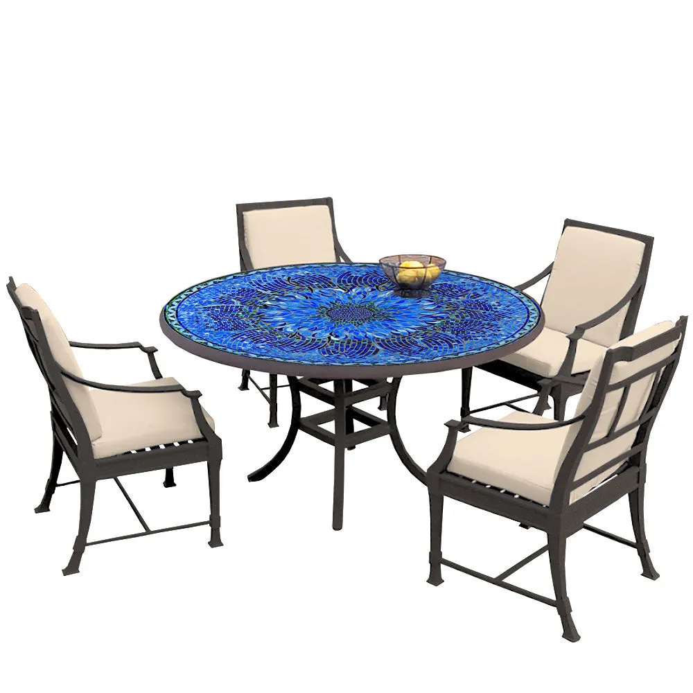 60" Round Mosaic Dining Table w/ Olympia Chairs Set with Espresso Frame