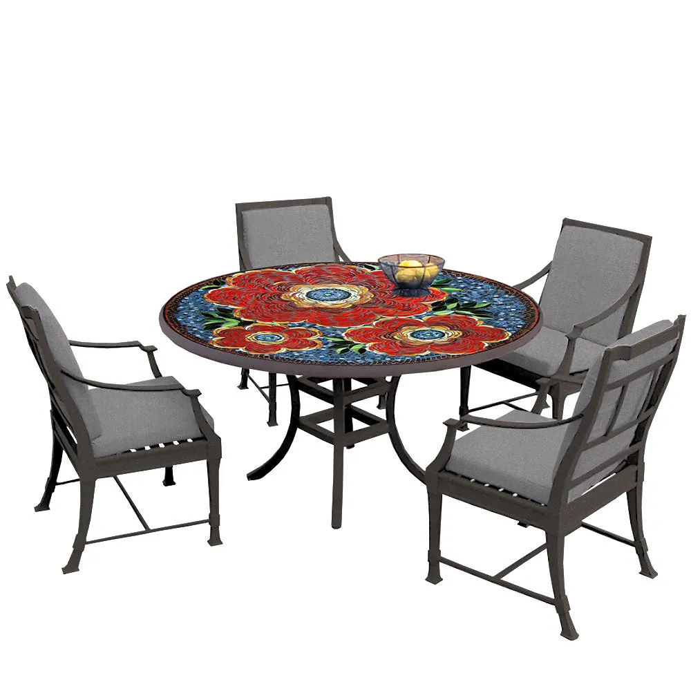 60" Round Mosaic Dining Table w/ Olympia Chairs Set with Espresso Frame