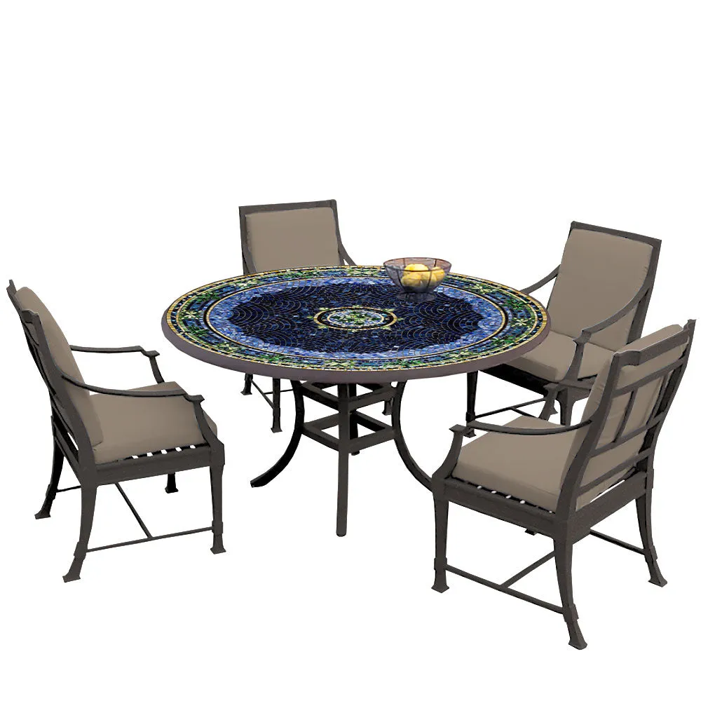 60" Round Mosaic Dining Table w/ Olympia Chairs Set with Espresso Frame