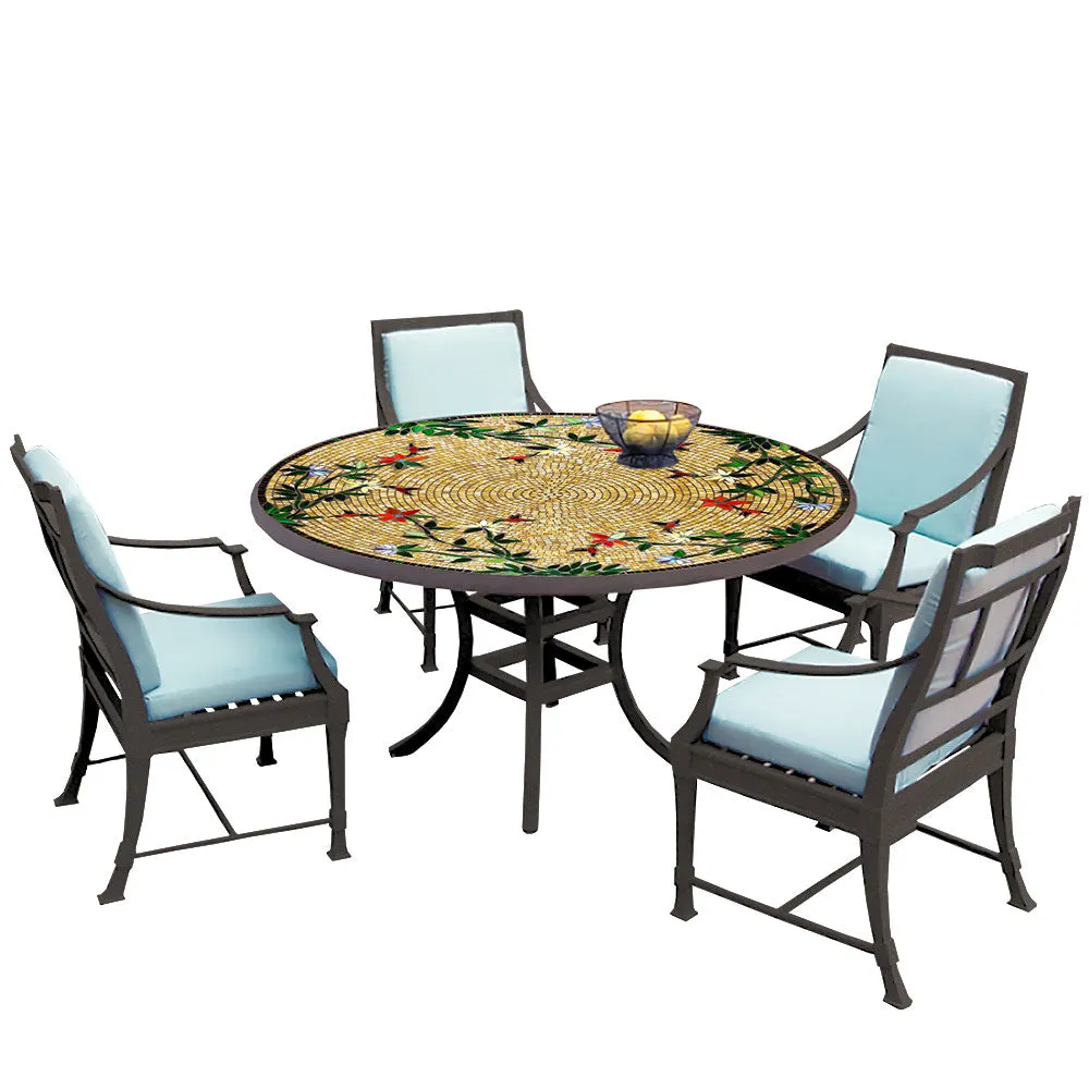 60" Round Mosaic Dining Table w/ Olympia Chairs Set with Espresso Frame