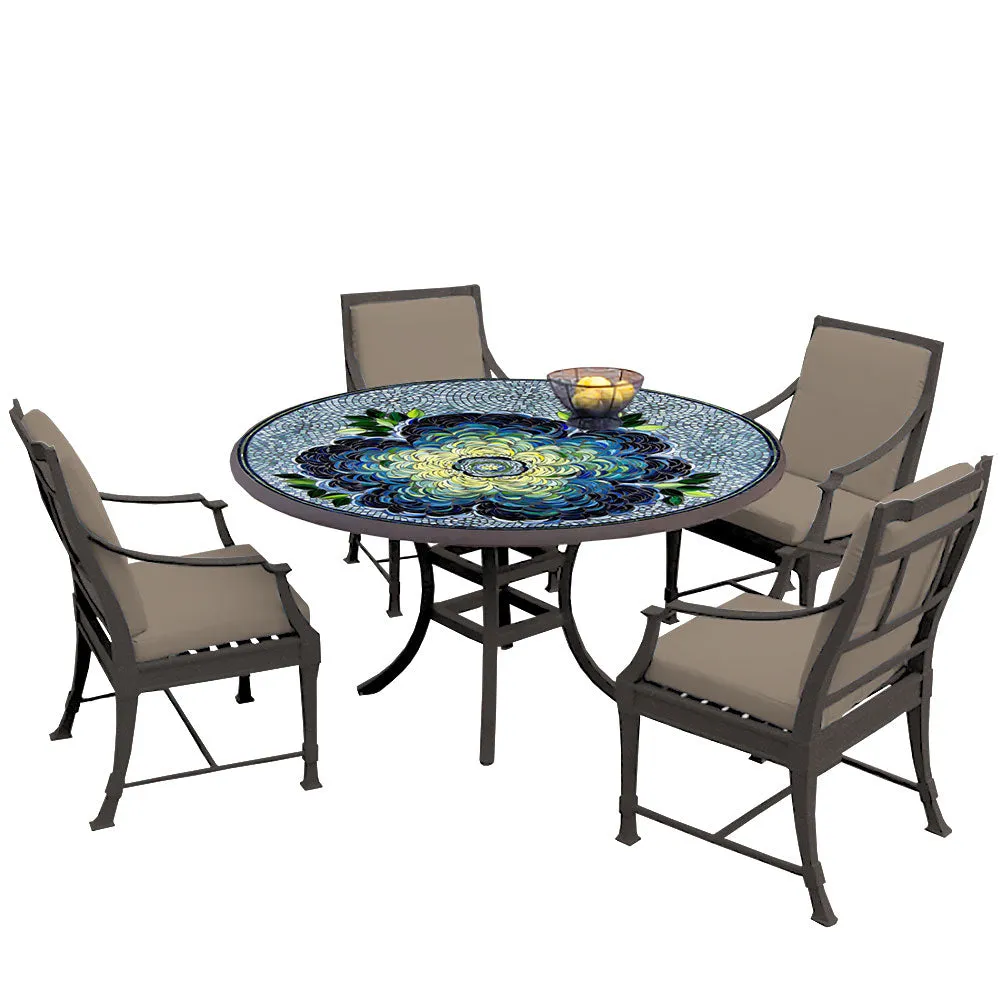 60" Round Mosaic Dining Table w/ Olympia Chairs Set with Espresso Frame