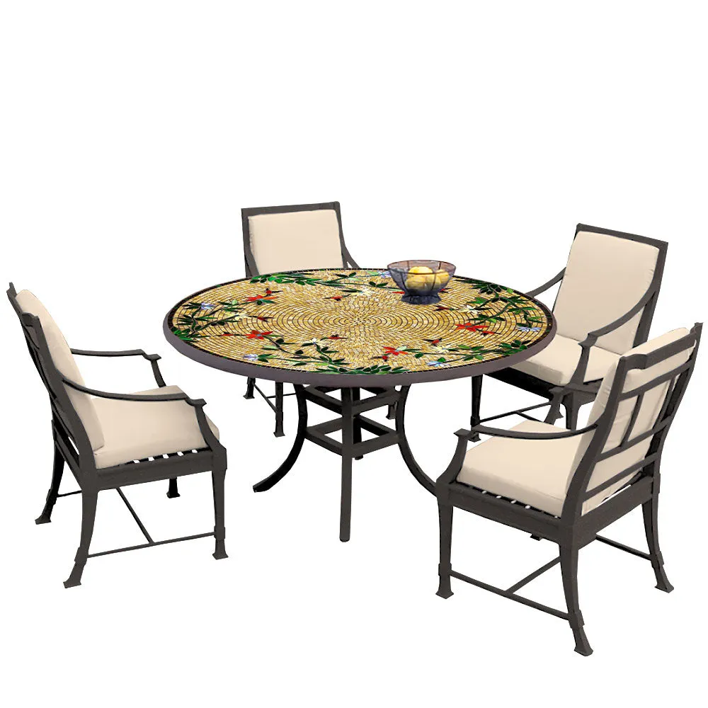 60" Round Mosaic Dining Table w/ Olympia Chairs Set with Espresso Frame