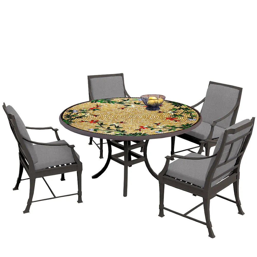 60" Round Mosaic Dining Table w/ Olympia Chairs Set with Espresso Frame