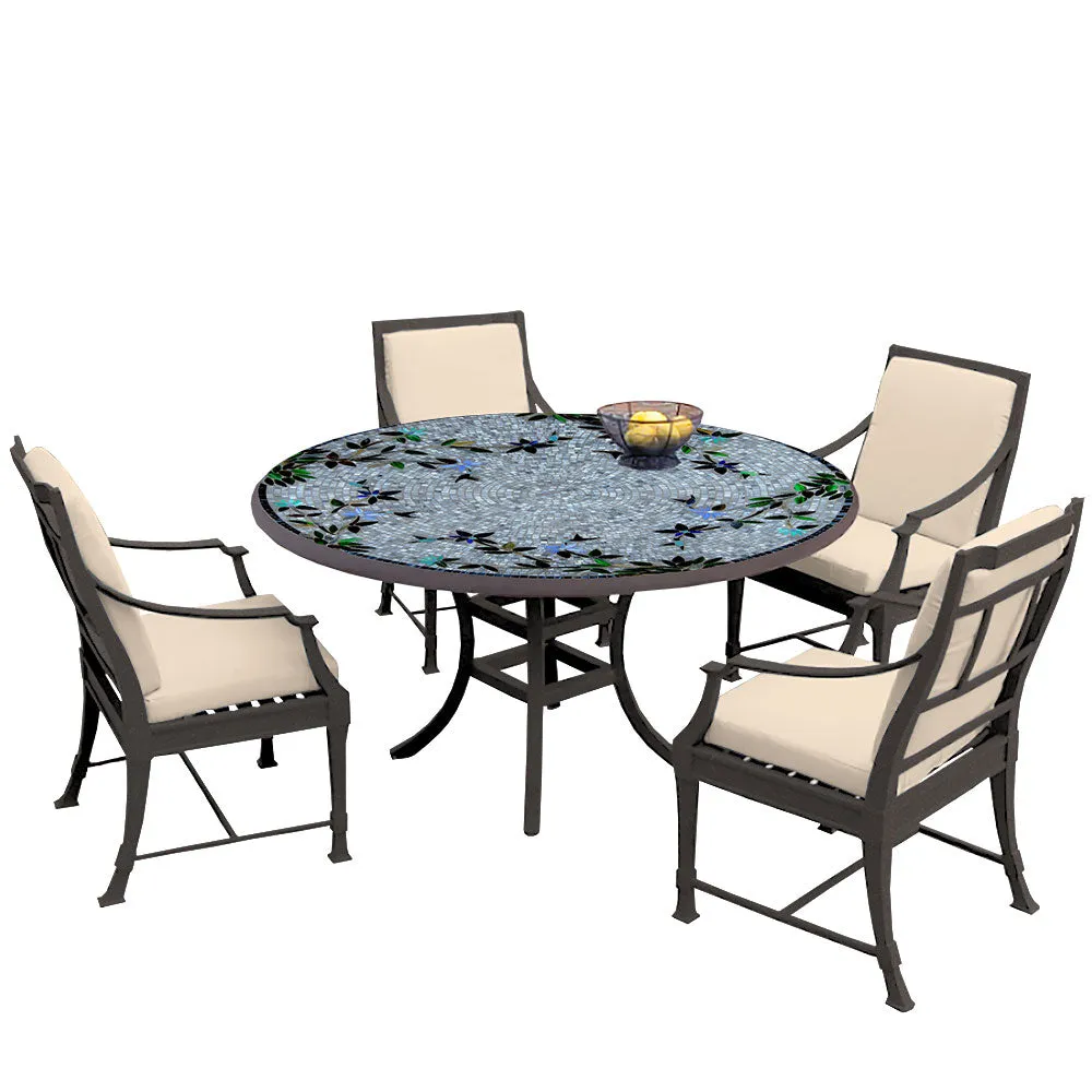 60" Round Mosaic Dining Table w/ Olympia Chairs Set with Espresso Frame