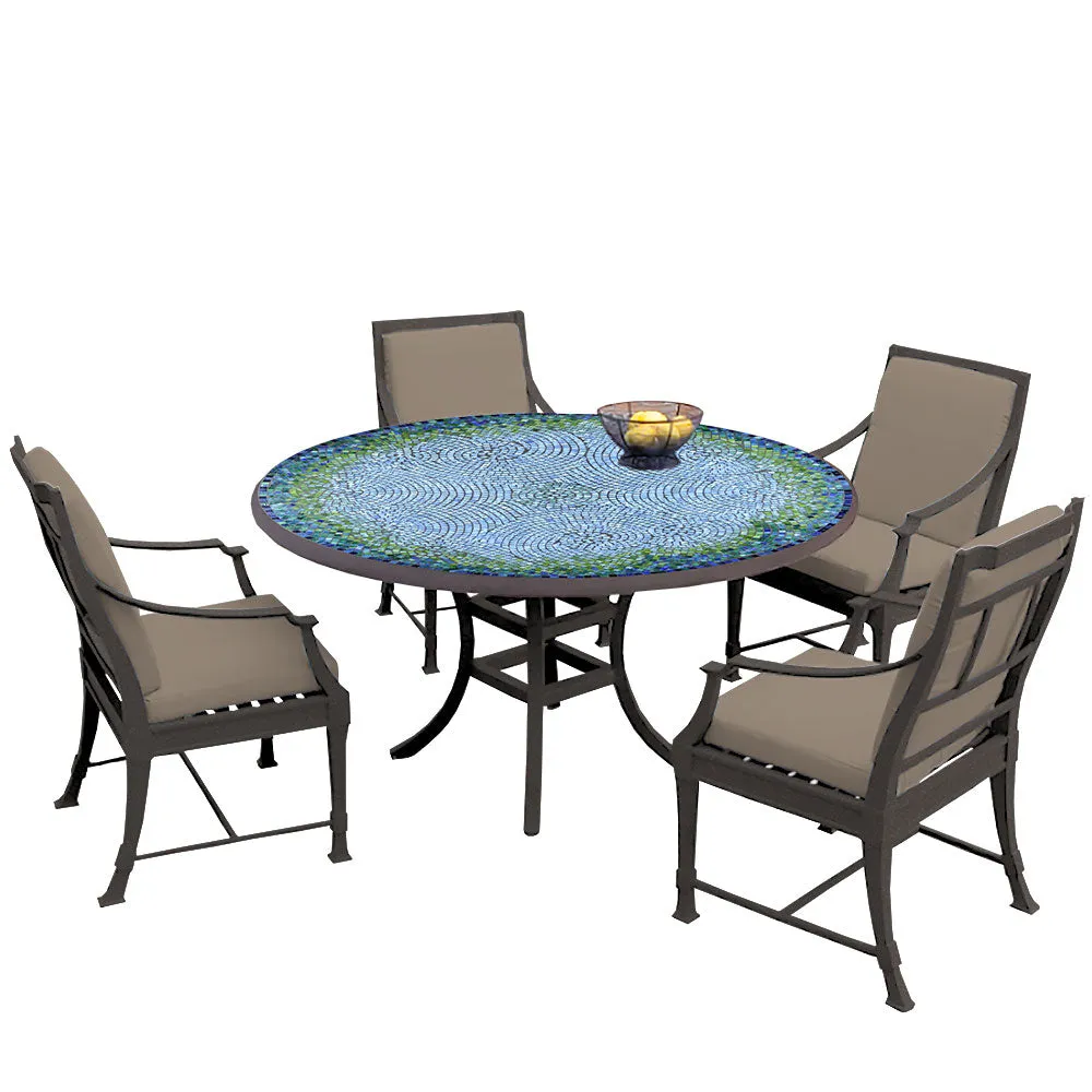 60" Round Mosaic Dining Table w/ Olympia Chairs Set with Espresso Frame