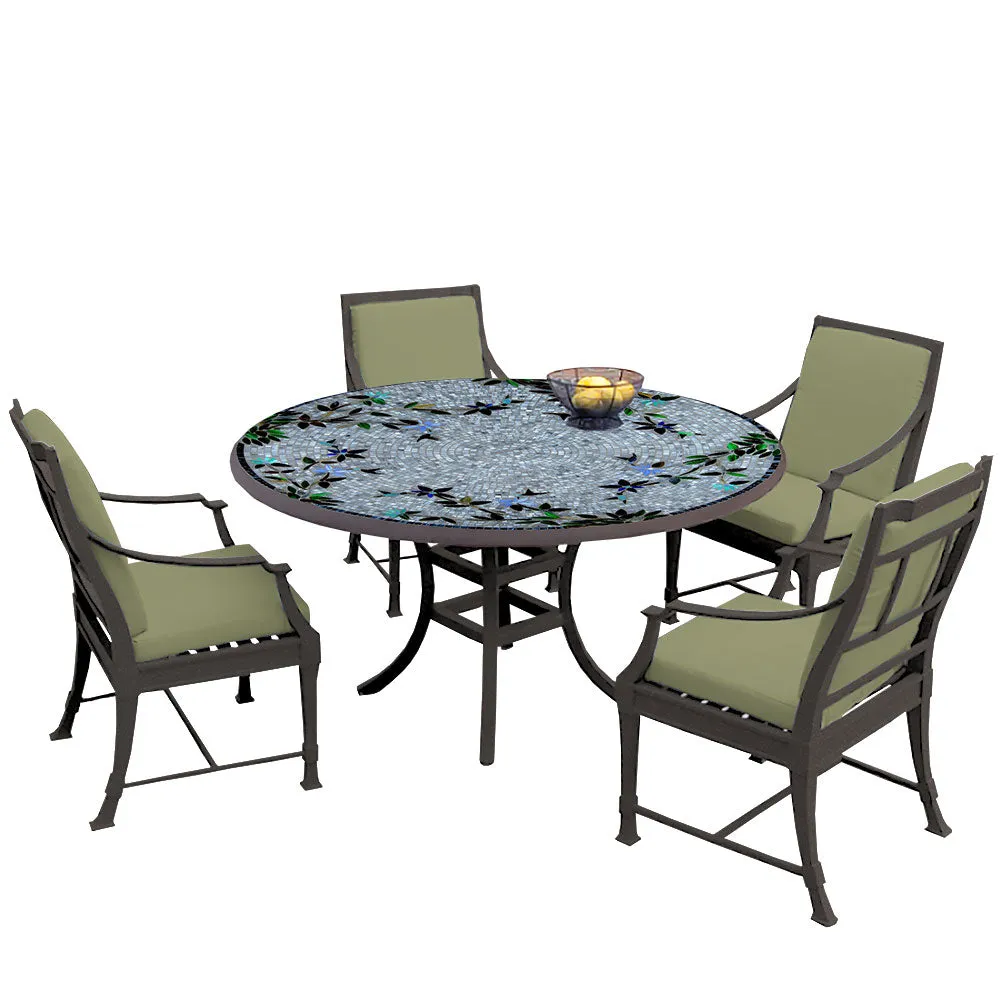 60" Round Mosaic Dining Table w/ Olympia Chairs Set with Espresso Frame