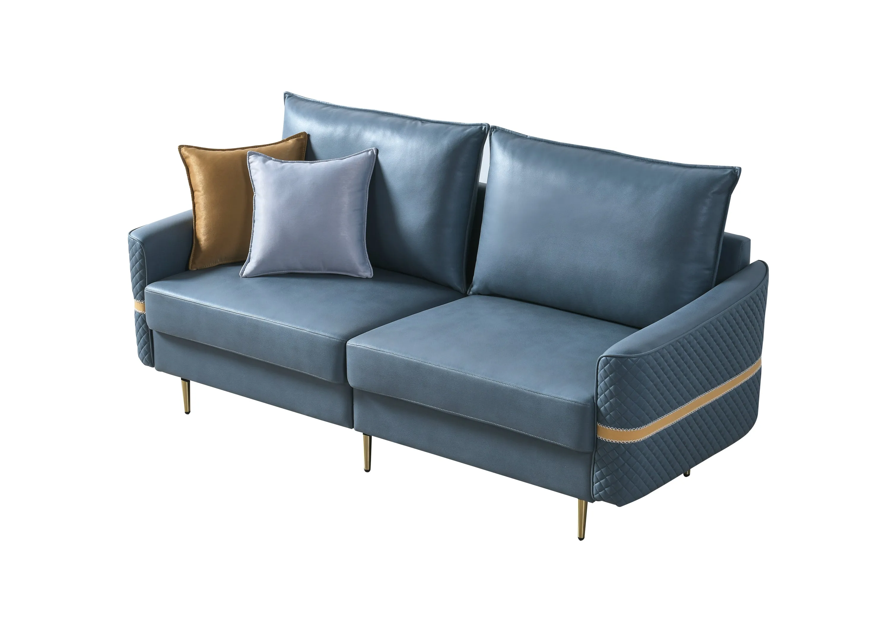 73.22" Loveseat Sofa Couch, Mid Century Modern Love Seats Furniture With 2 Pillows, Heavy Duty Sleeper Sofa For Small Spaces, Living Room, Soft Couch Easy to Install(Blue)