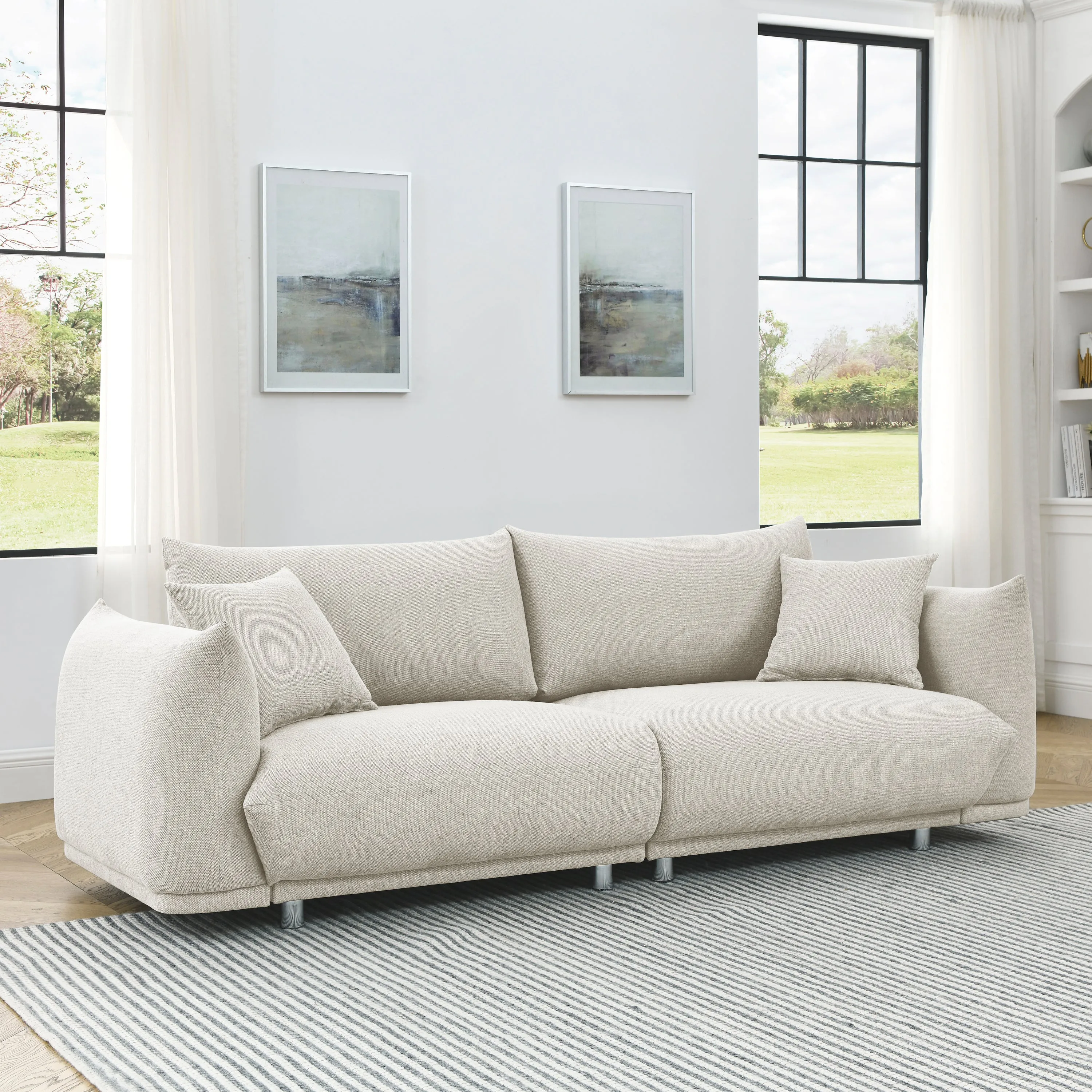 90.5'' Modern Couch for Living Room Sofa,Solid Wood Frame and Stable Metal Legs, 2 Pillows, Sofa Furniture for Apartment