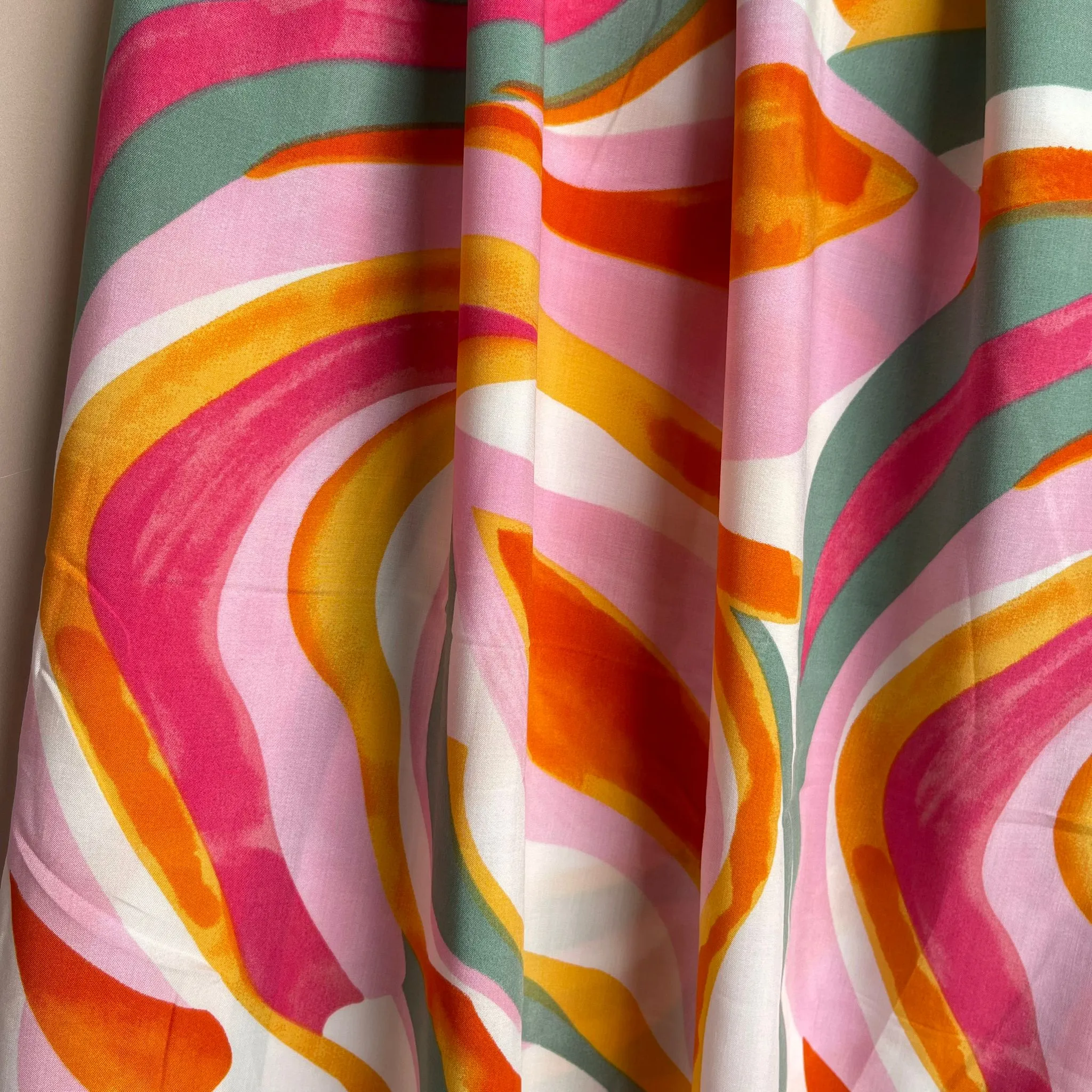 Abstract Waves Pink Viscose Poplin Fabric