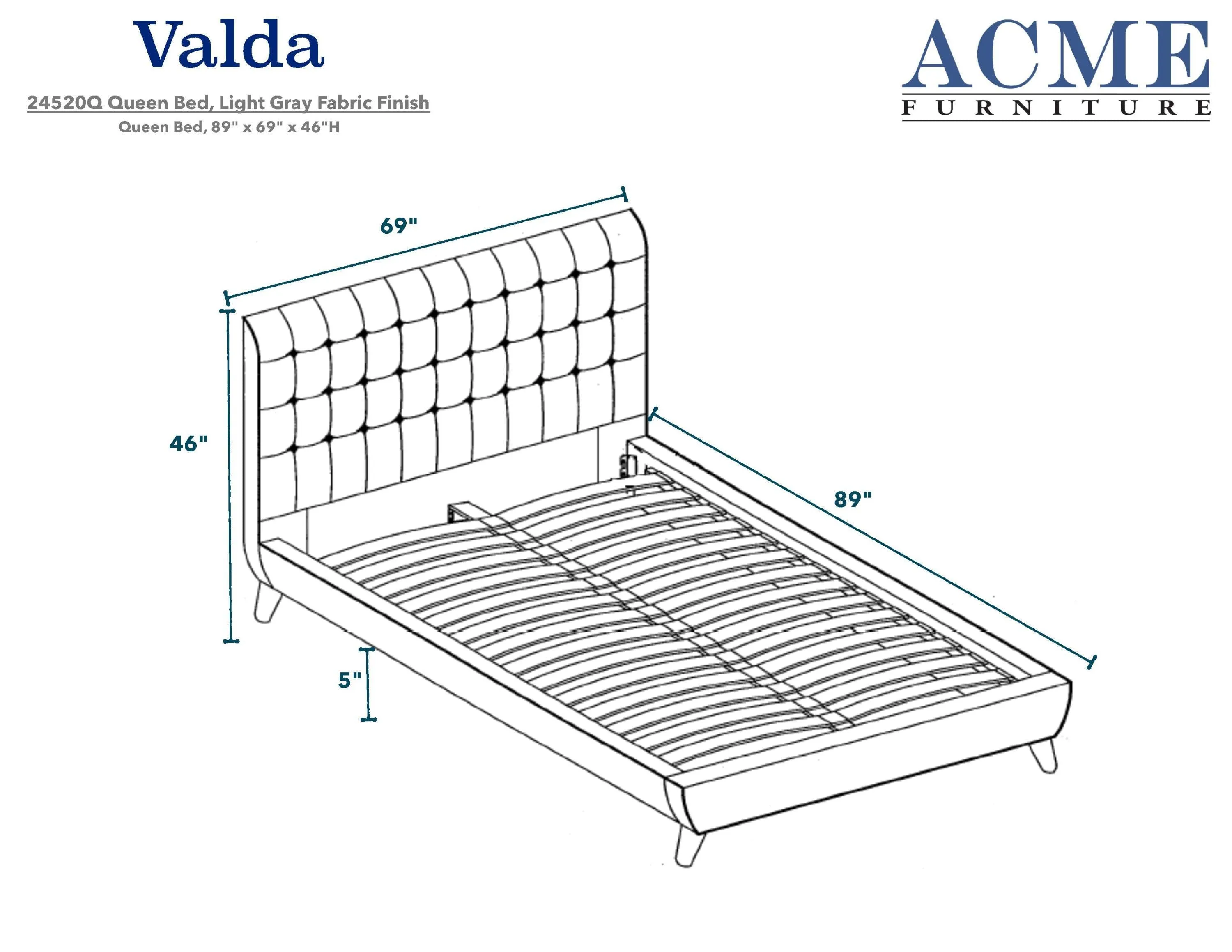 ACME Valda Queen Bed in Light Gray Fabric 24520Q