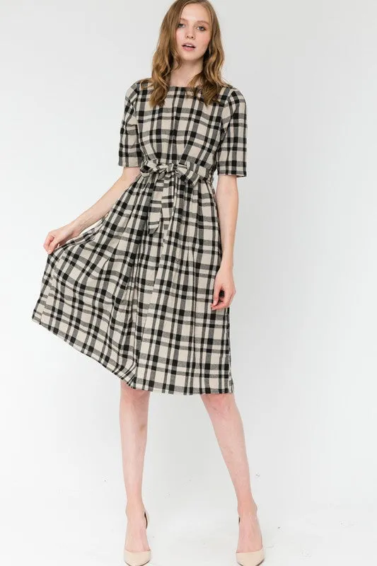 Aliah Plaid Midi Dress