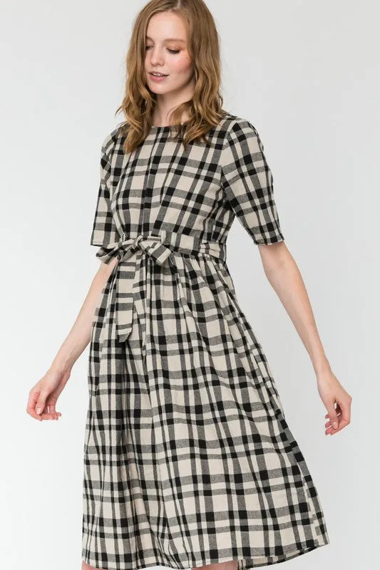 Aliah Plaid Midi Dress