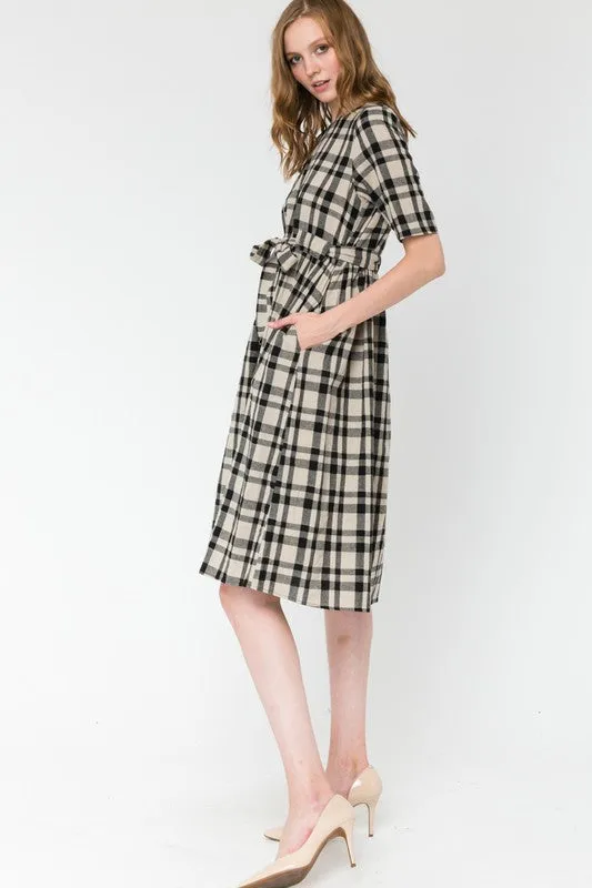 Aliah Plaid Midi Dress