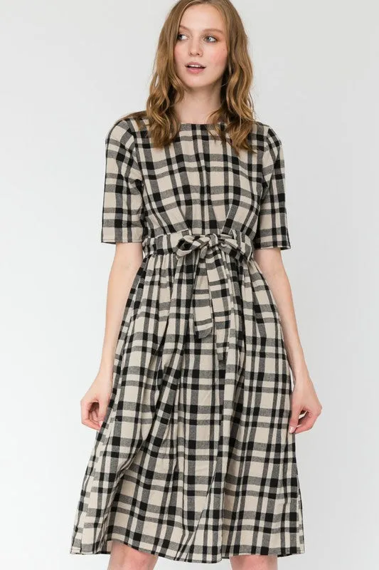 Aliah Plaid Midi Dress