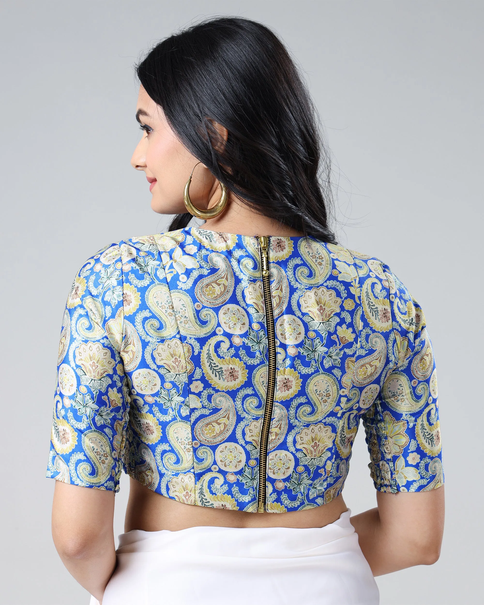 Attractive Blue Paisley Elastic Ease Blouse