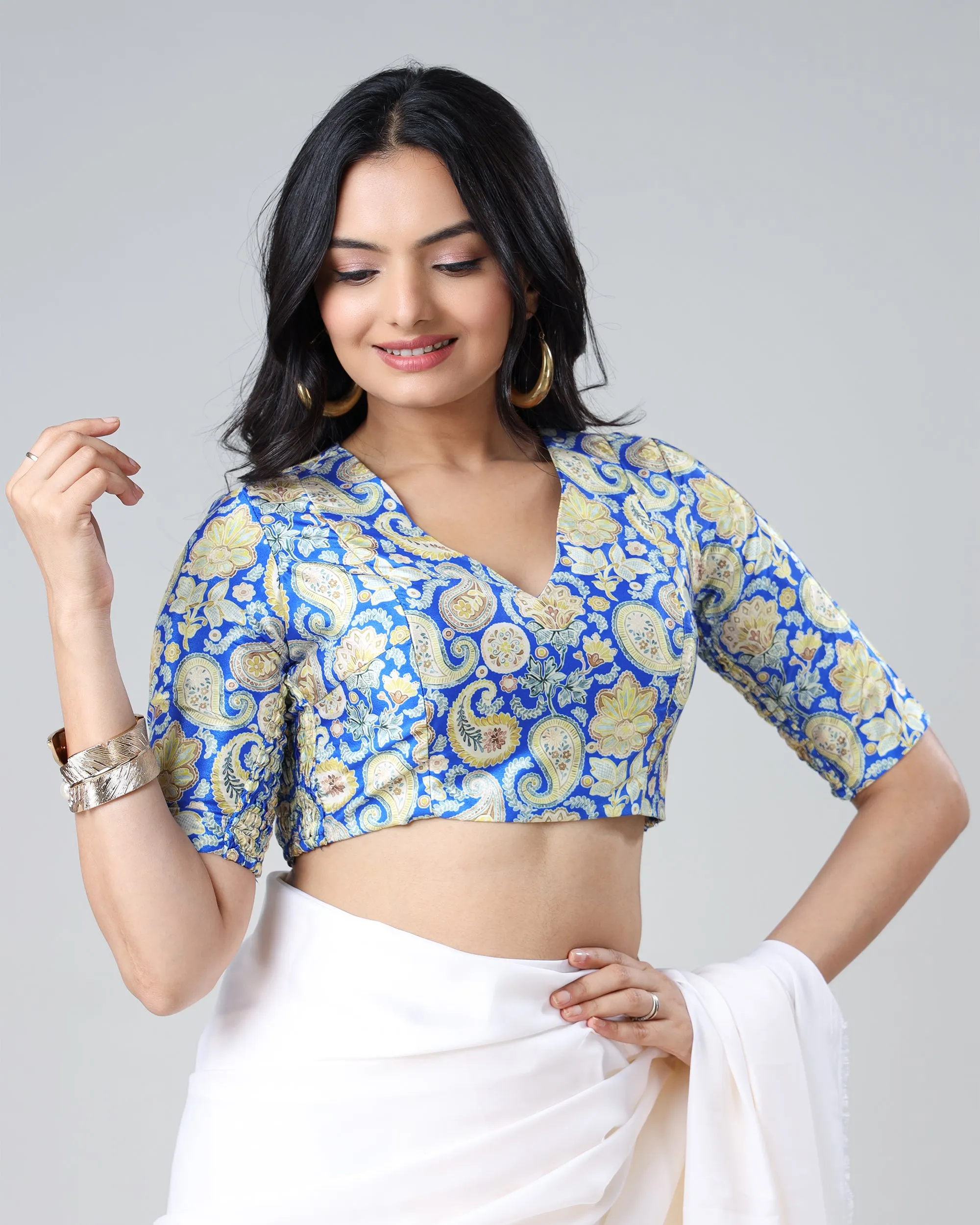 Attractive Blue Paisley Elastic Ease Blouse