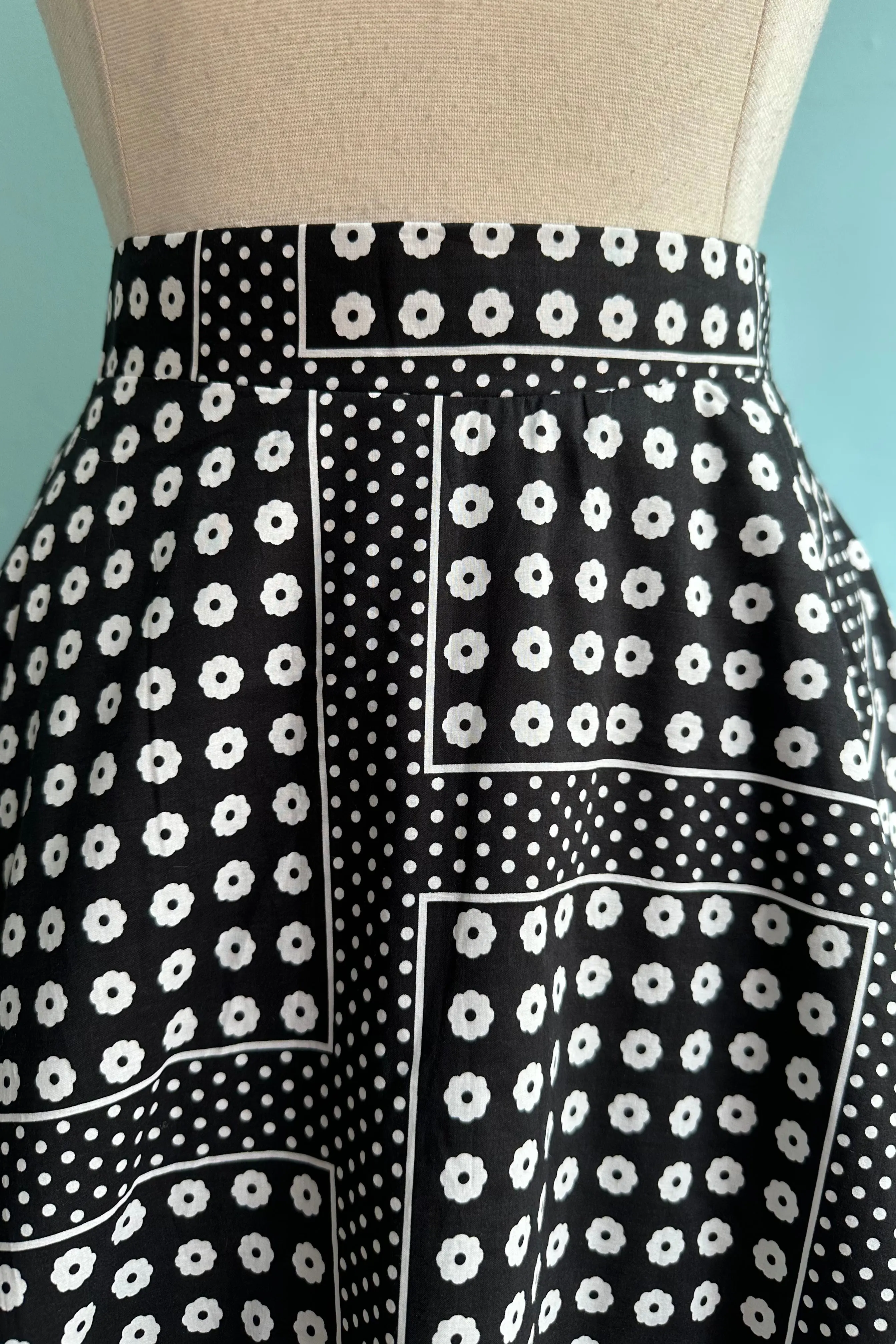 Black and White Floral Patchwork Print Full Skirt by Tulip B.