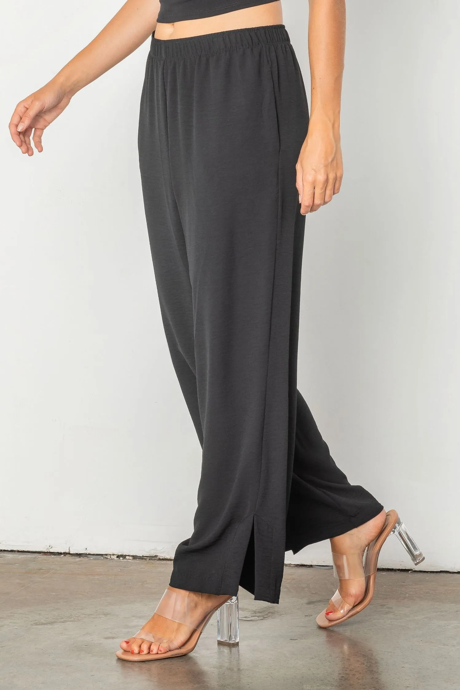 Black Pull Up Pant With Side Detail