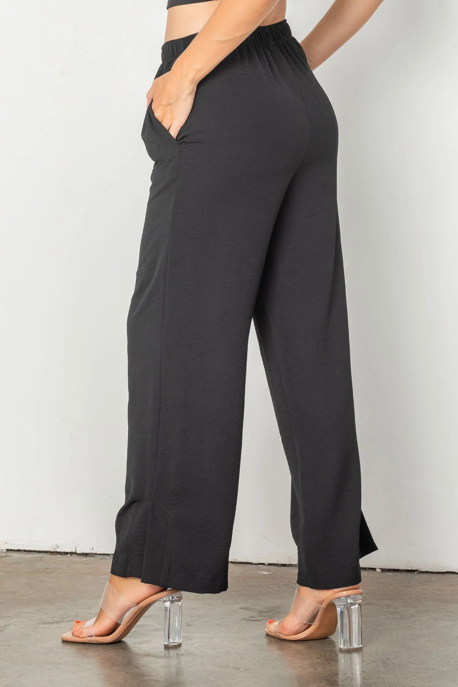 Black Pull Up Pant With Side Detail