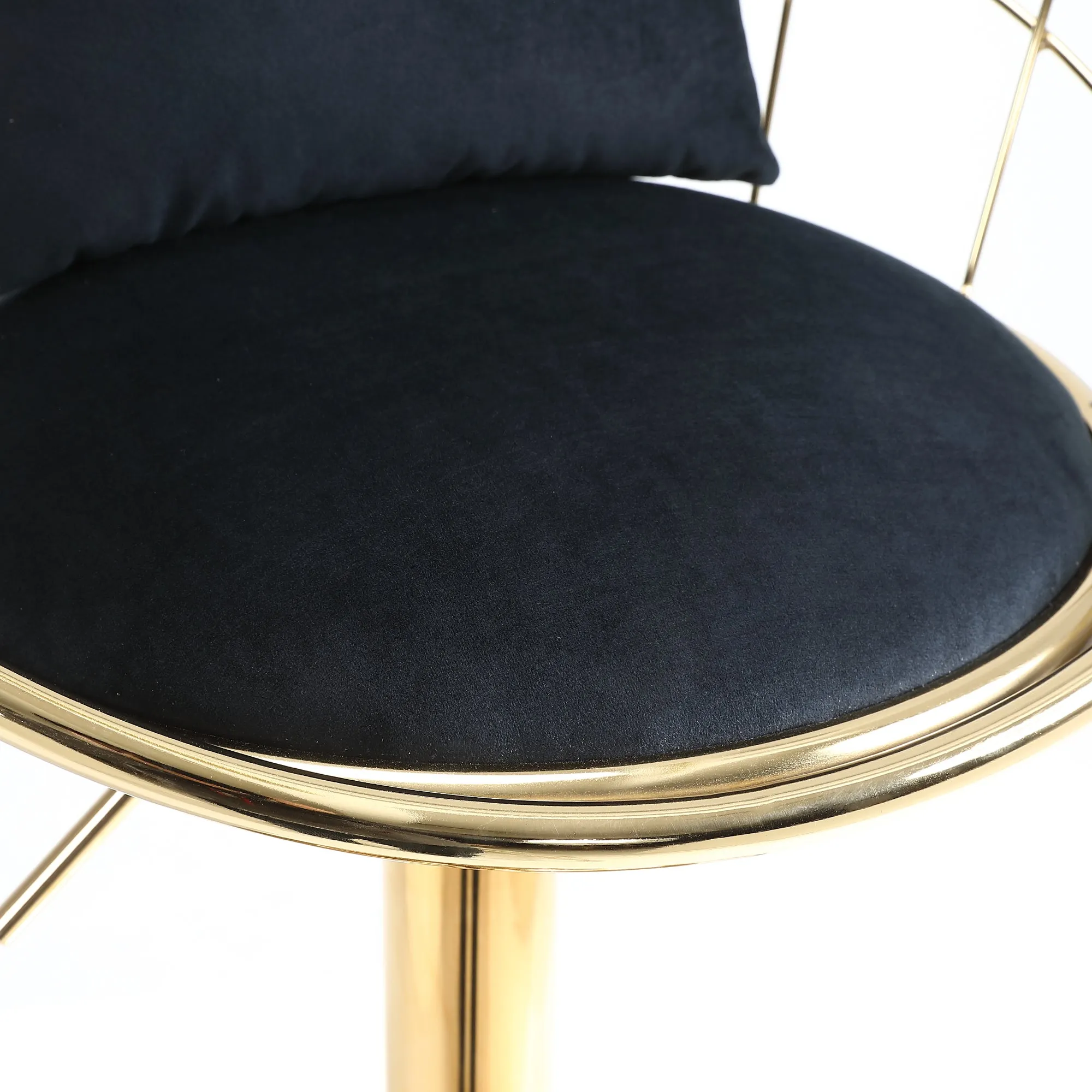 Black velvet bar chair, pure gold plated, unique design，360 degree rotation, adjustable height，Suitable for dinning room and bar，set of 2