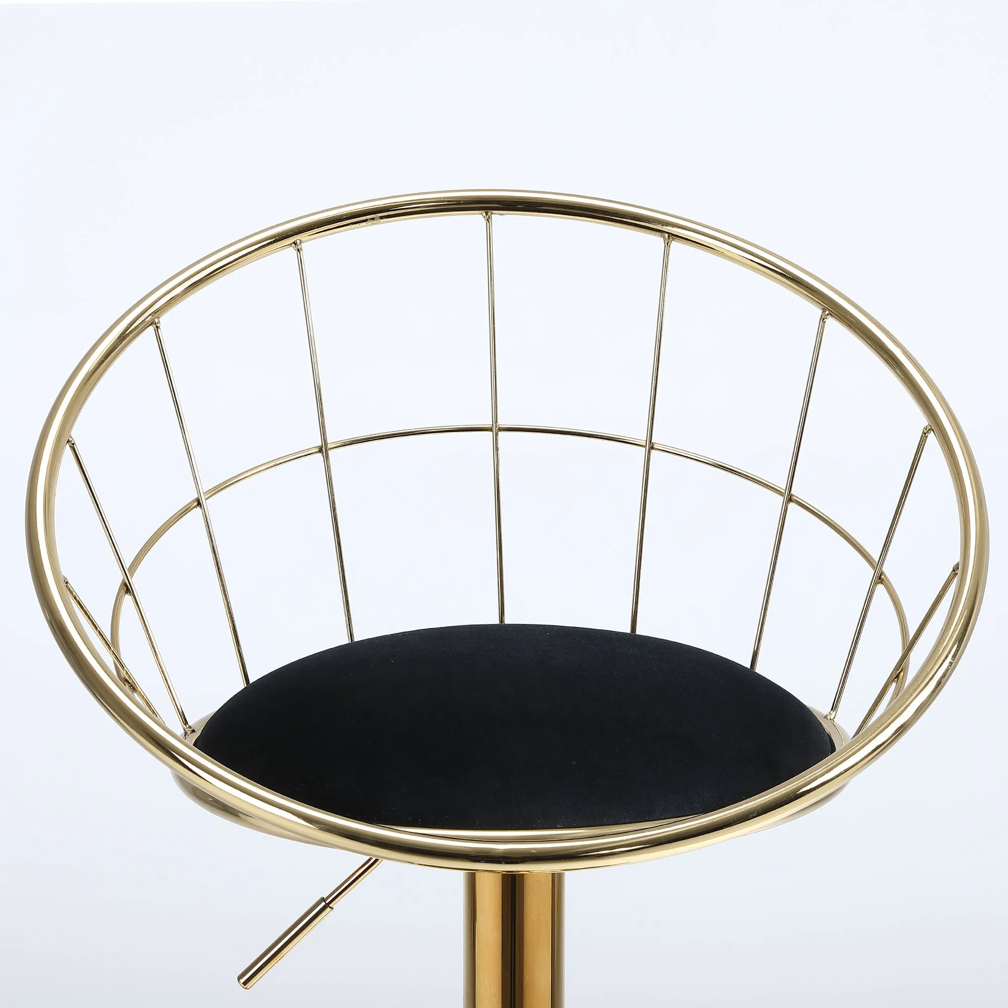 Black velvet bar chair, pure gold plated, unique design，360 degree rotation, adjustable height，Suitable for dinning room and bar，set of 2