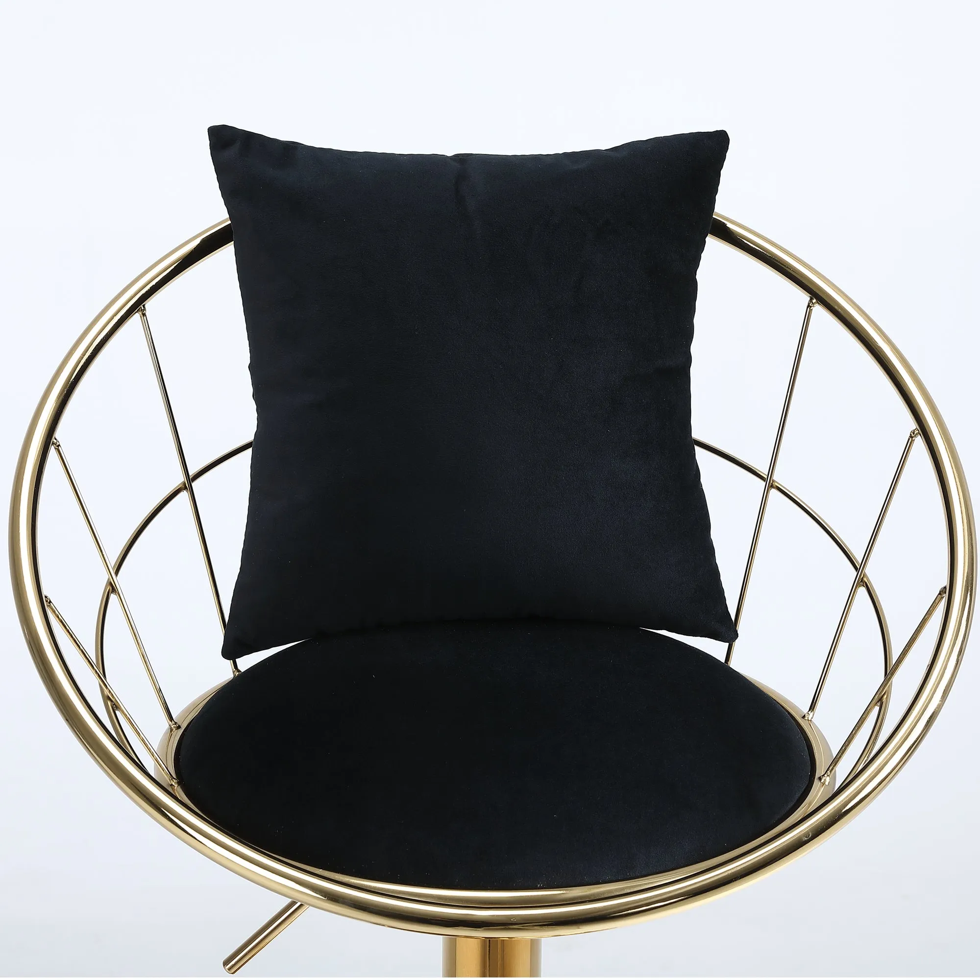 Black velvet bar chair, pure gold plated, unique design，360 degree rotation, adjustable height，Suitable for dinning room and bar，set of 2