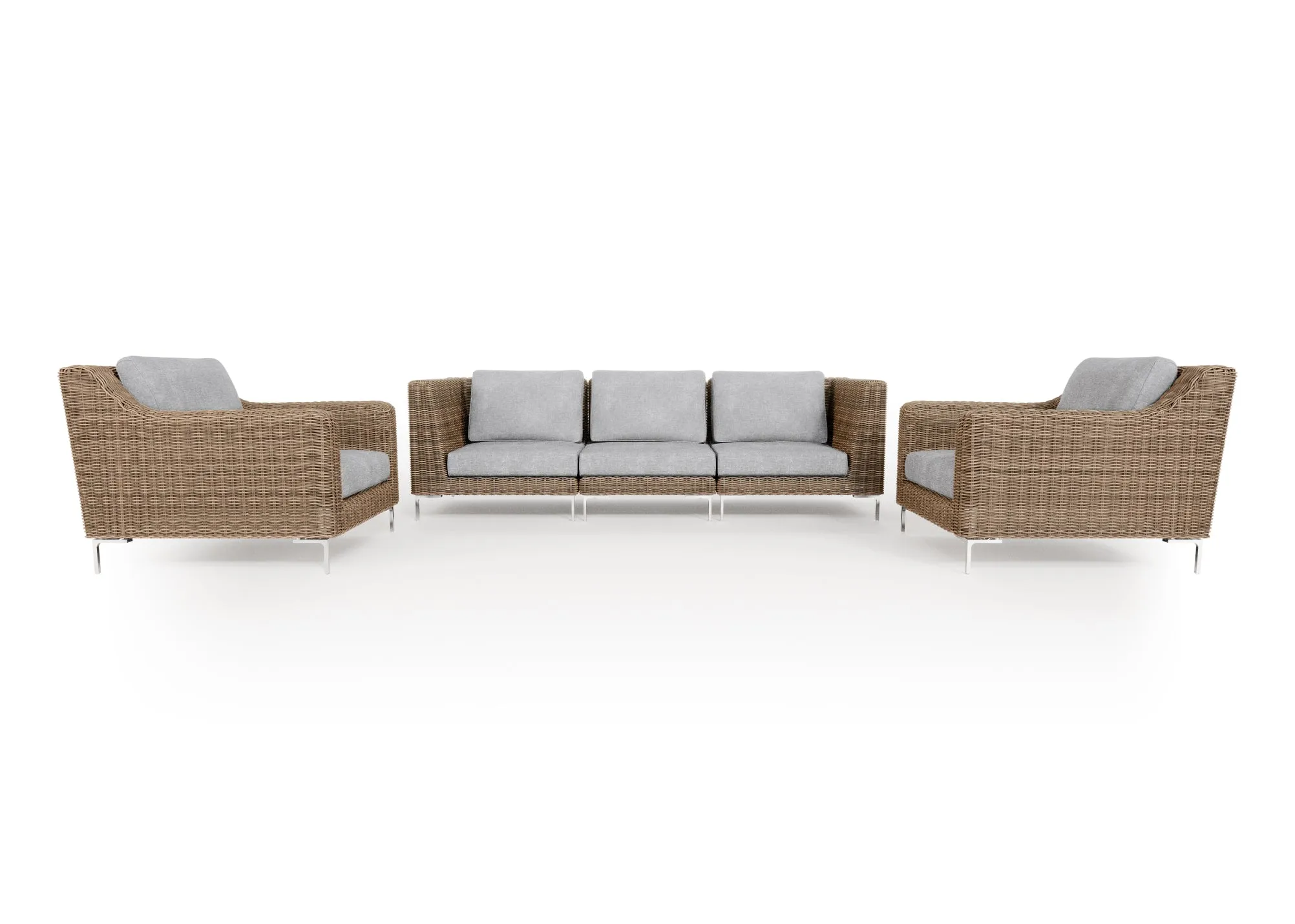 Brown Wicker Outdoor Sofa with Armchairs - 5 Seat