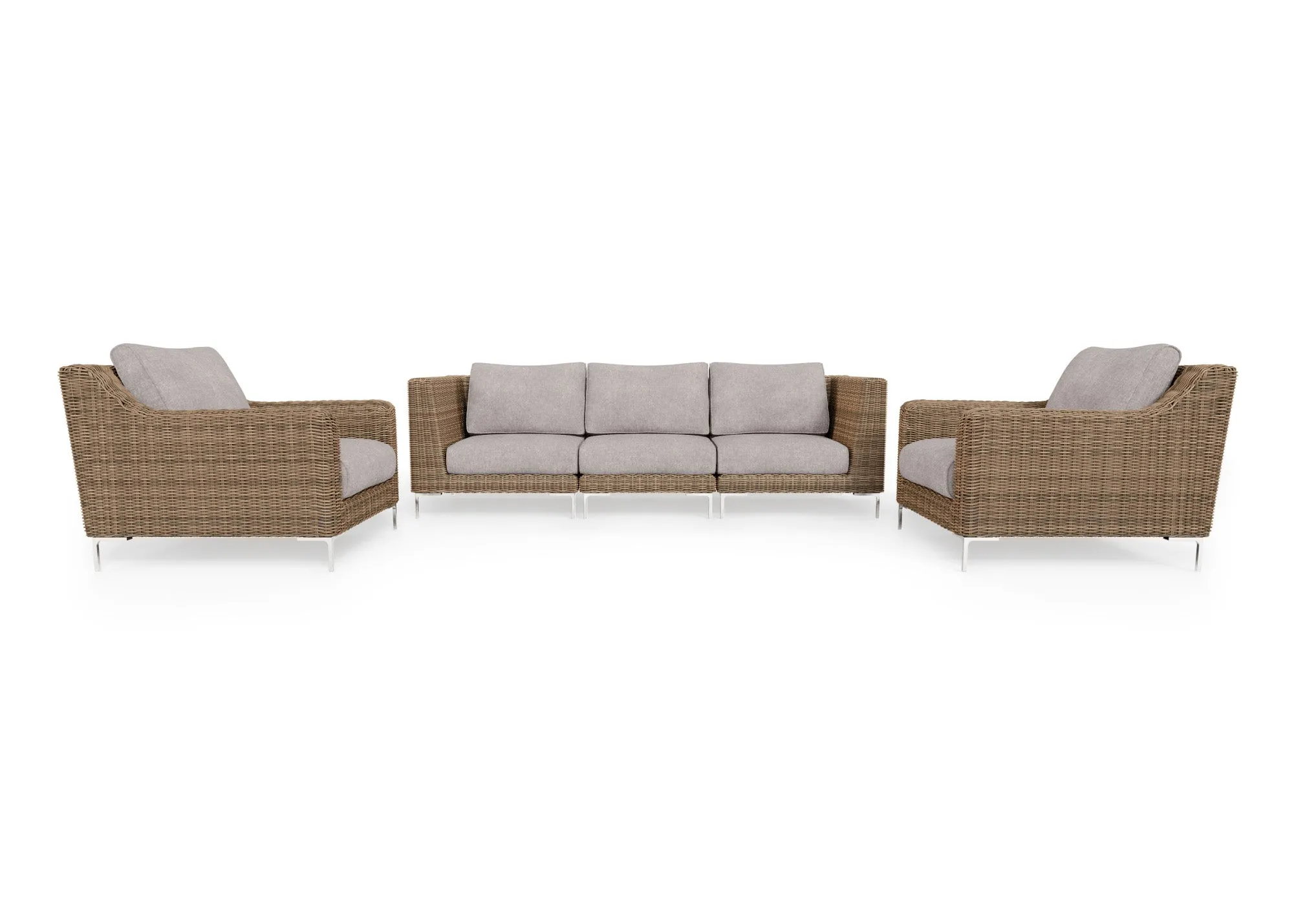 Brown Wicker Outdoor Sofa with Armchairs - 5 Seat