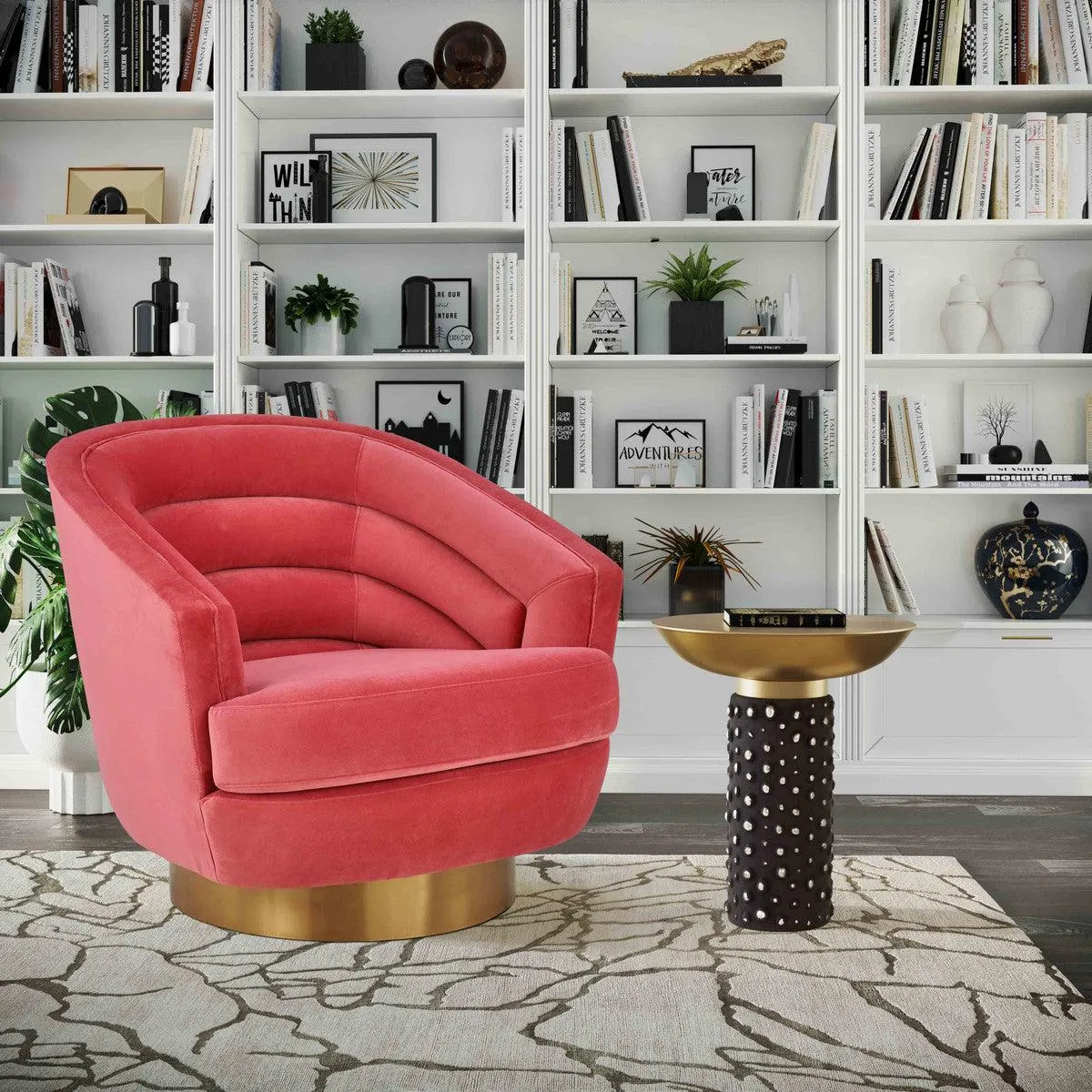 Canova Hot Pink Velvet Swivel Chair