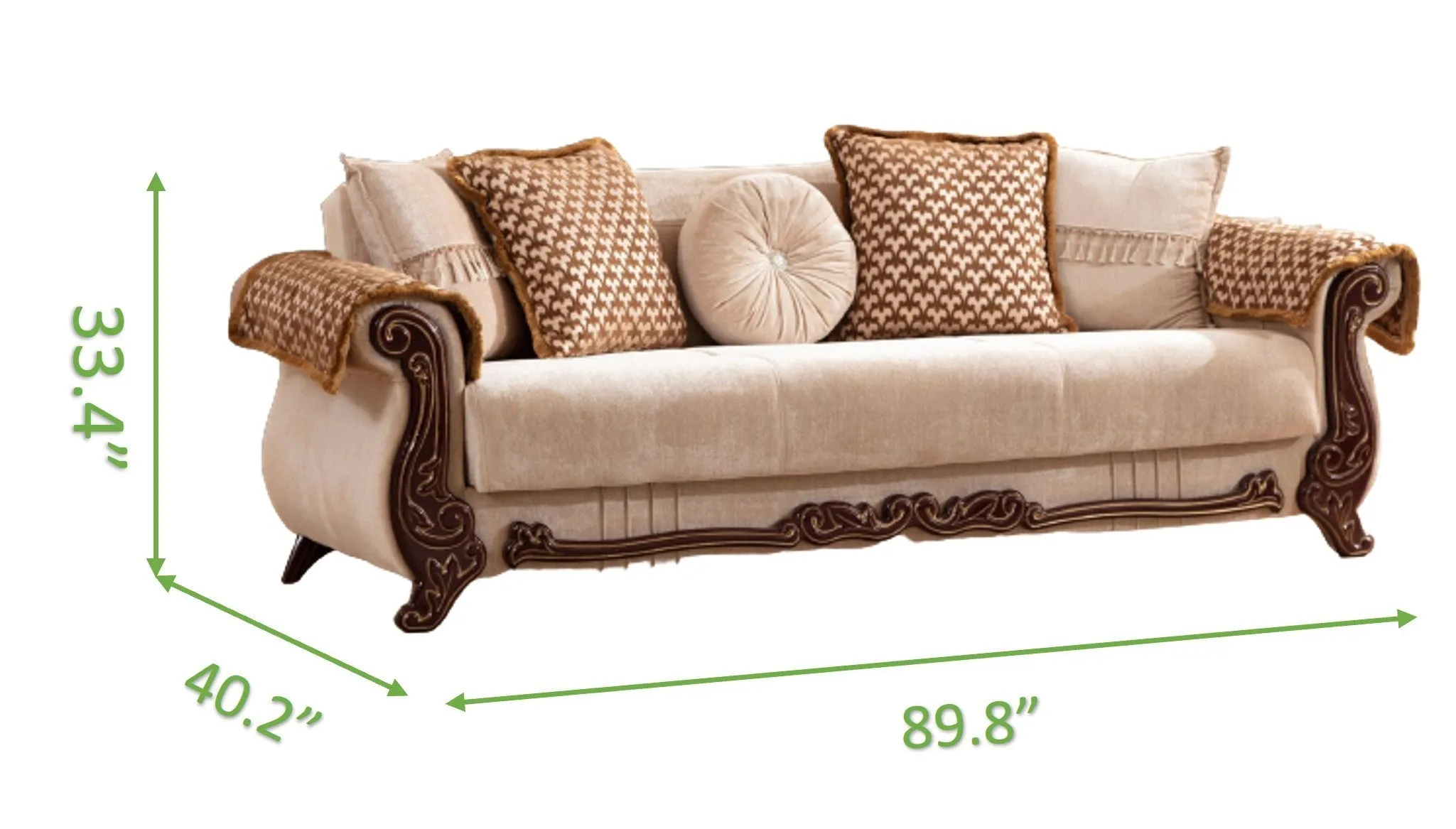 Carmen Sofa Finished With Chenille Upholstery in Beige Color