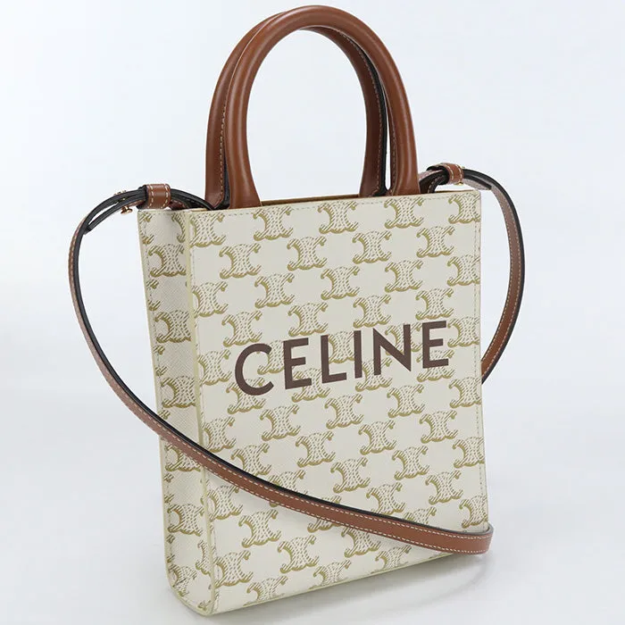 CELINE 19437 2BZK 01BC hippopotamus Triomphe canvas 2way Handbag PVC White