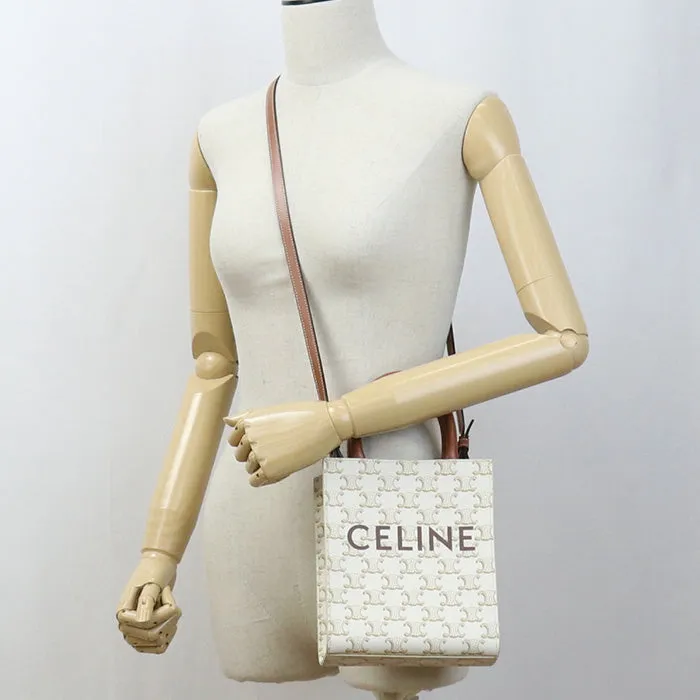 CELINE 19437 2BZK 01BC hippopotamus Triomphe canvas 2way Handbag PVC White