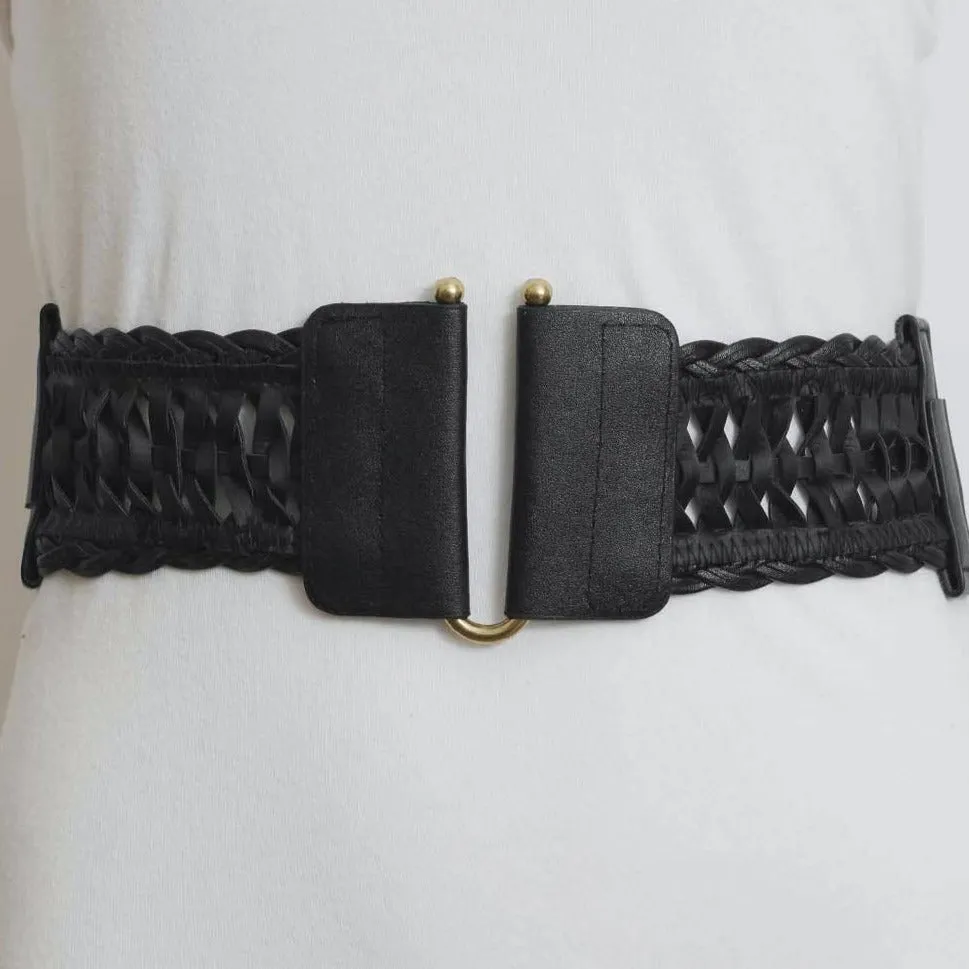 Cinched-In Leather Look Braid Elastic Belt