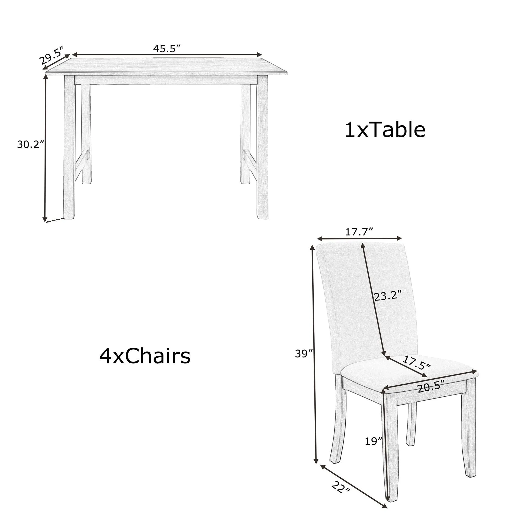 Farmhouse 5-Piece Wood Dining Table Set for 4, Kitchen Furniture Set with 4 Upholstered Dining Chairs for Small Places, Gray Table Beige Chair