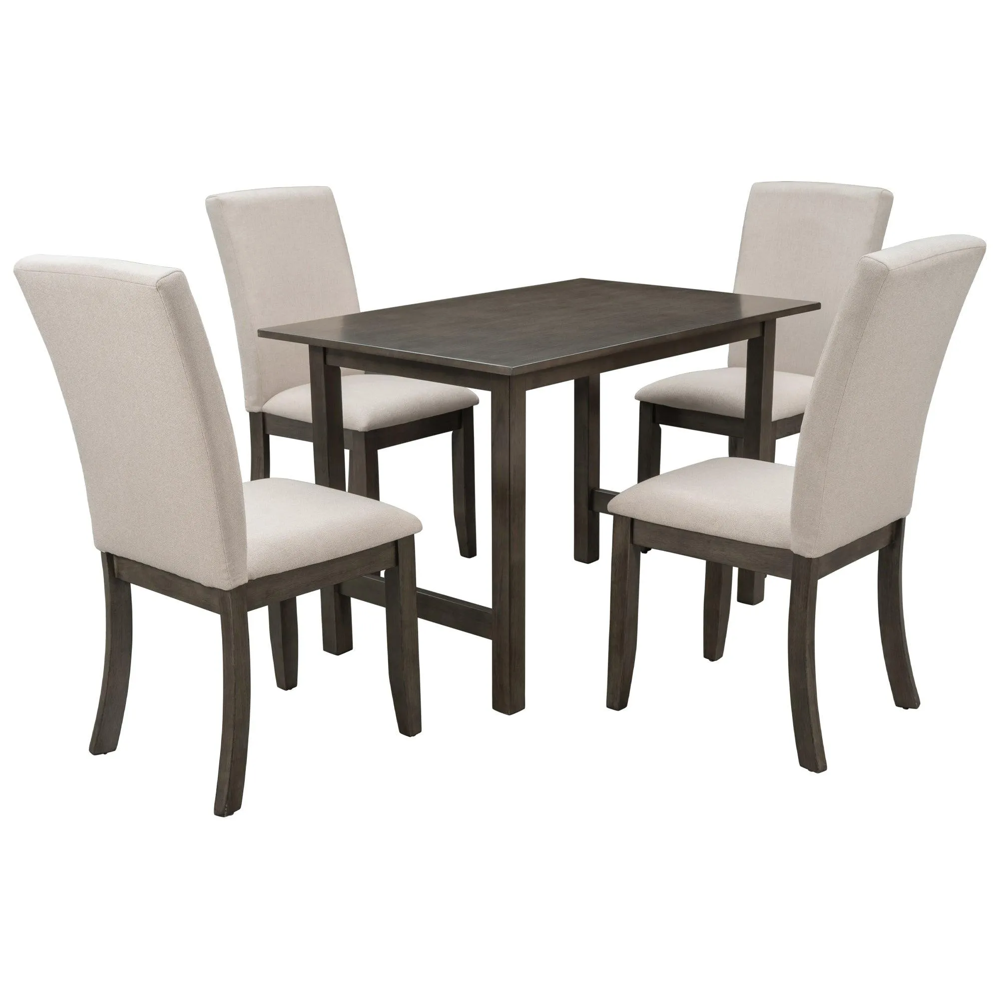 Farmhouse 5-Piece Wood Dining Table Set for 4, Kitchen Furniture Set with 4 Upholstered Dining Chairs for Small Places, Gray Table Beige Chair