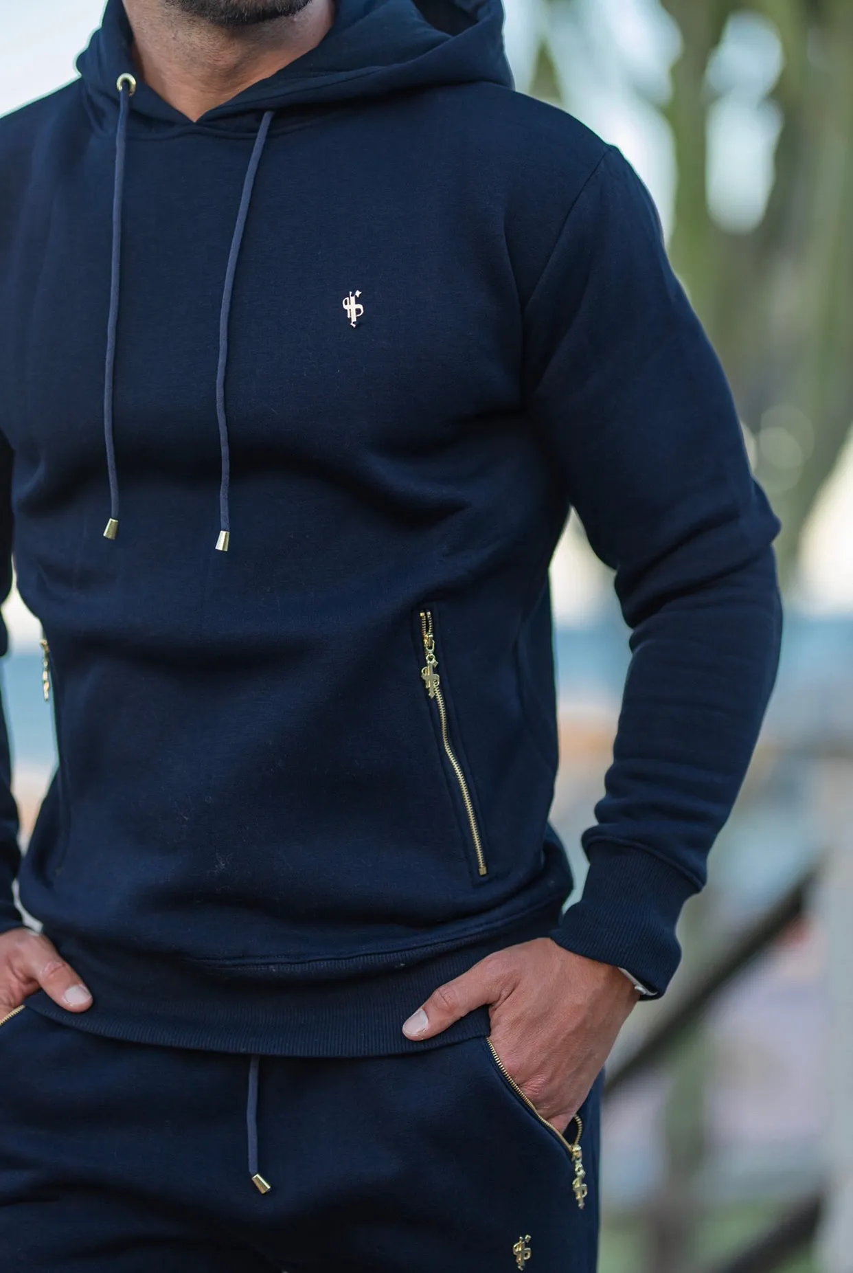 Father Sons Navy & Gold Overhead Hoodie Top with Zipped Pockets - FSH475