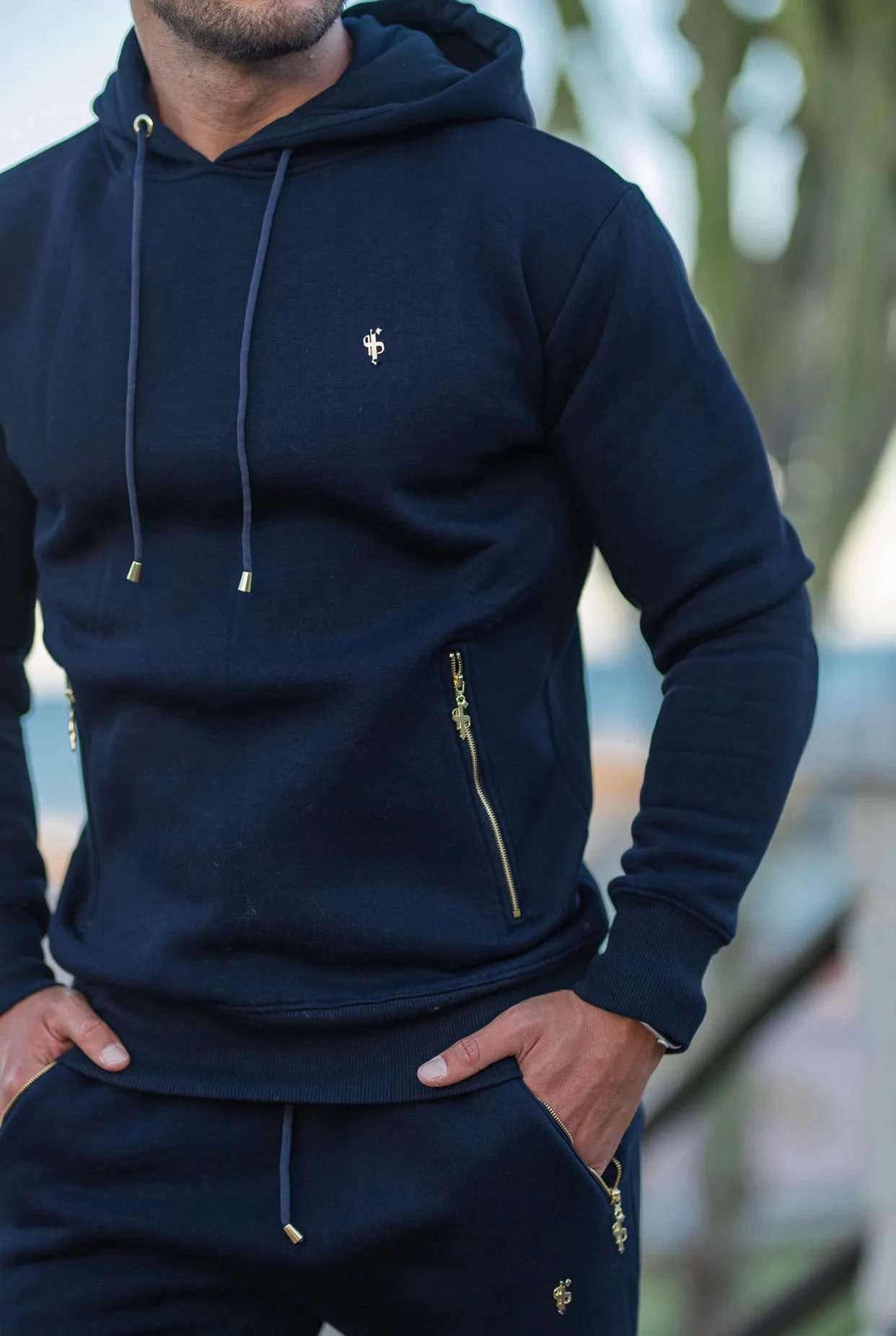 Father Sons Navy & Gold Overhead Hoodie Top with Zipped Pockets - FSH475