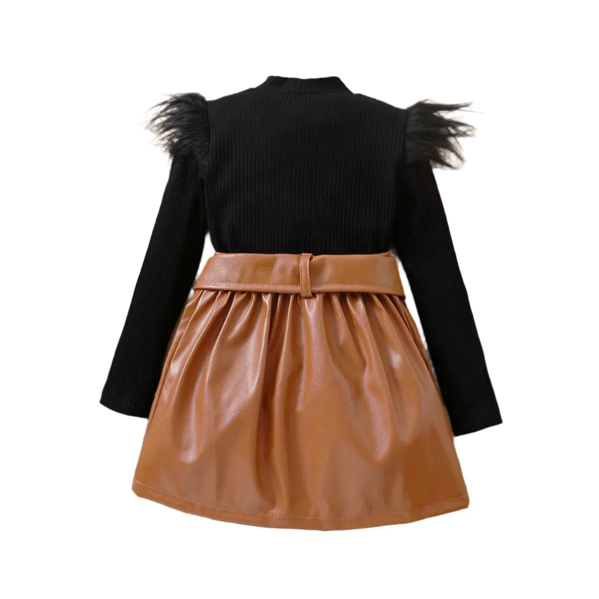 Feather Should Top And Leather Skirt Set