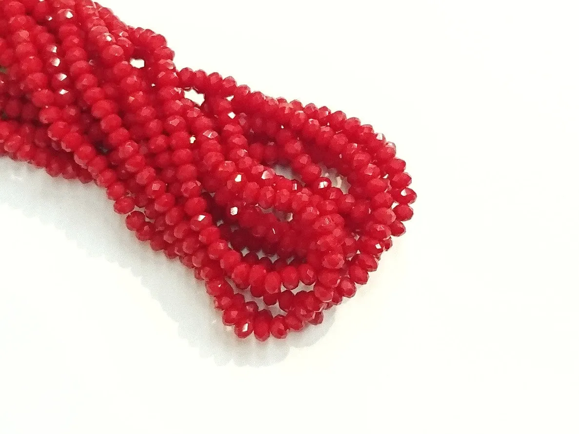 Glass beads, 3x3.5mm faceted rondelle, Solid Medium Red (#68) | 玻璃珠, 3x3.5mm, 切面扁珠, 實色中紅 (#68)