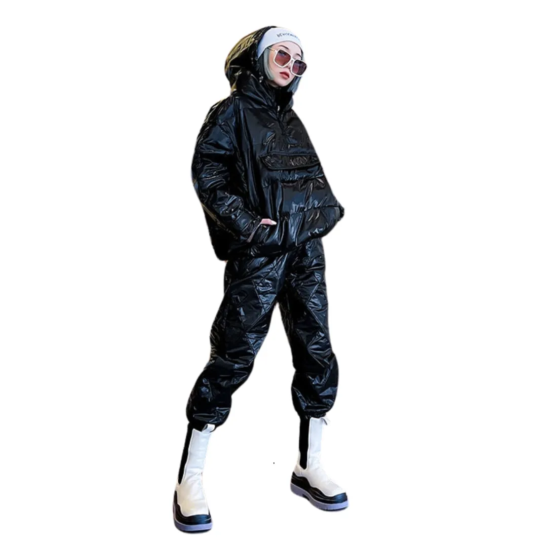 Glossy Puffer Pant Set